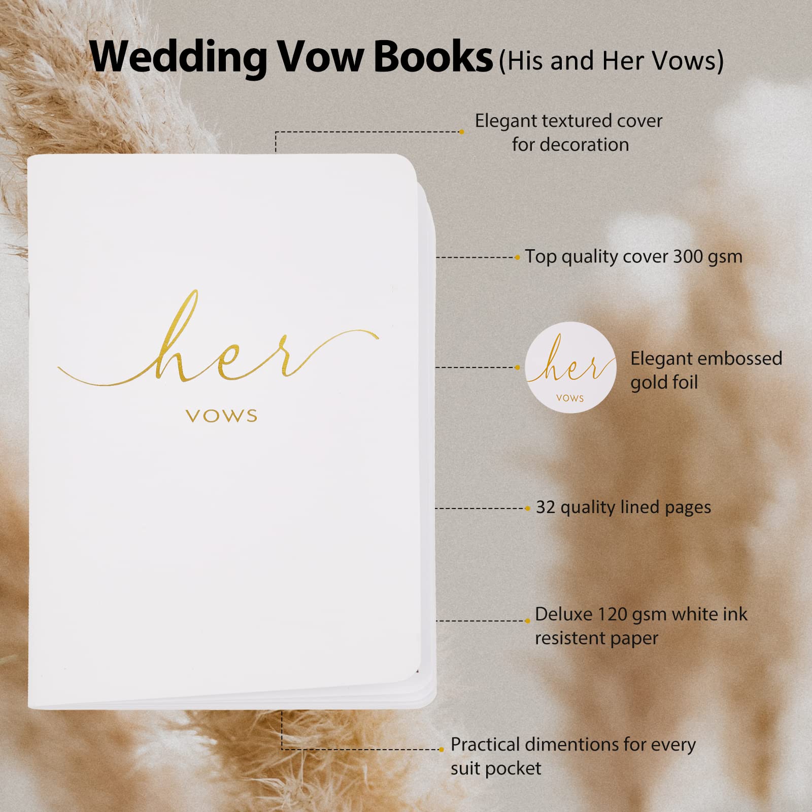 Urnseh Wedding Vow Books His And Hers, Officiant Book For Wedding Ceremony, Gold Foil Wedding Notebook Bride Groom Booklet For W