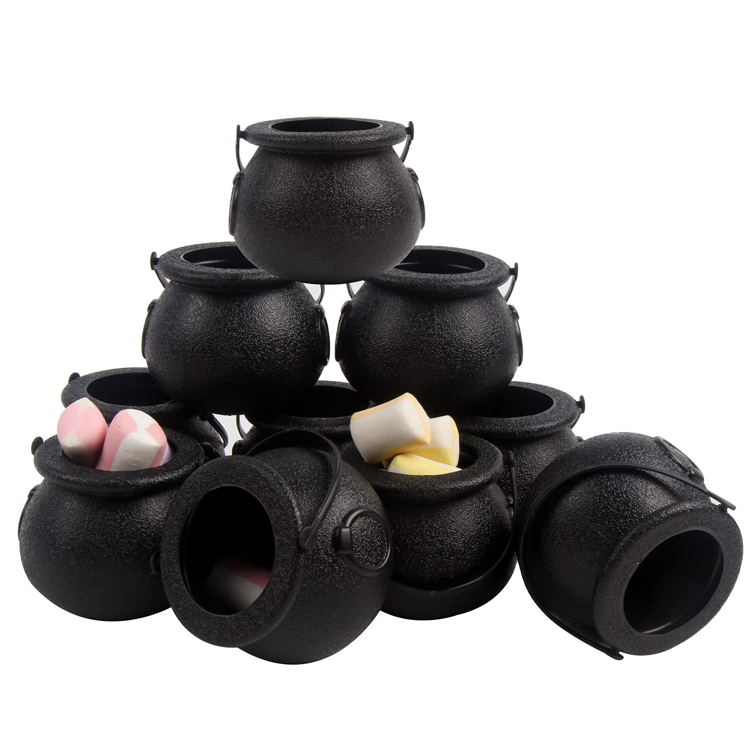 DIYASY Mini Plastic Cauldron,12 Pcs Witch Calderon Pot Black Buckets with Handle for Kids Halloween Candy St. Patricks Coins Ho