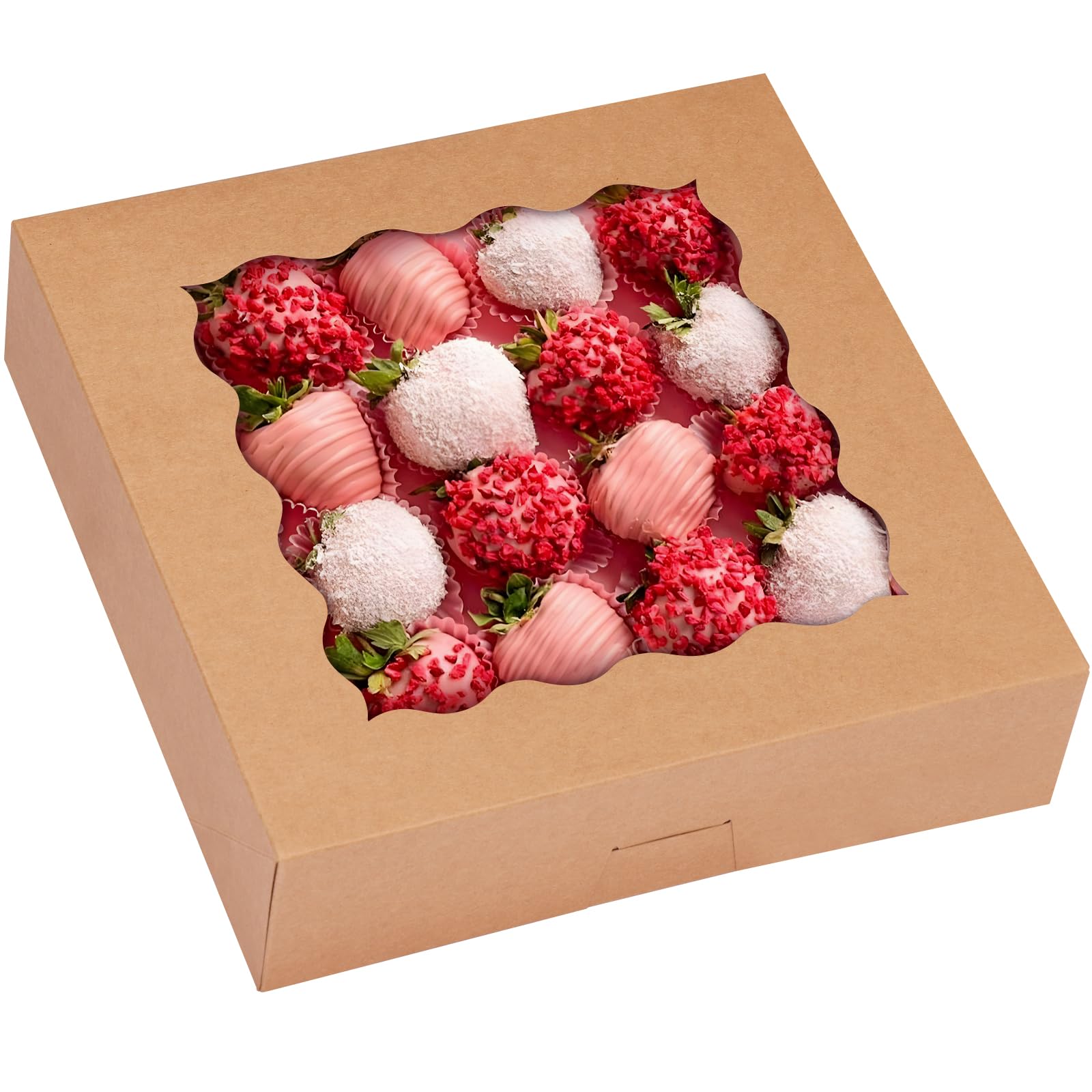 TOMNK 30pcs Pie Boxes, 10x10x2.5 Bakery Boxes with Window, Auto-Popup Brown Bakery Boxes for Pies, Cookie Boxes Treat Boxes for 