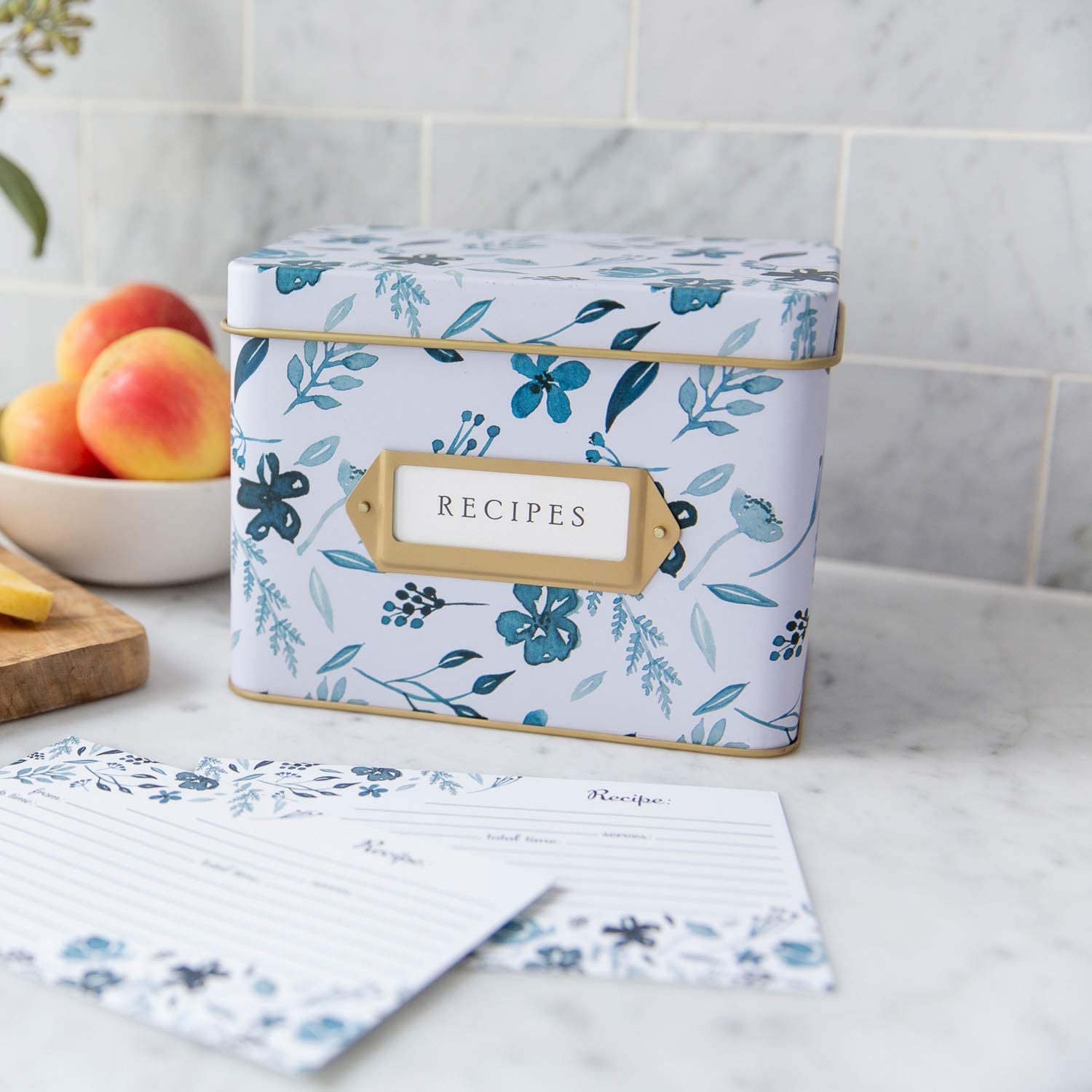 Jot & Mark Recipe Card Complete Gift Box | Decorative Recipe Tin Box, Recipe Cards, Index Dividers (14 Dividers, 50 4X6 Inch Car