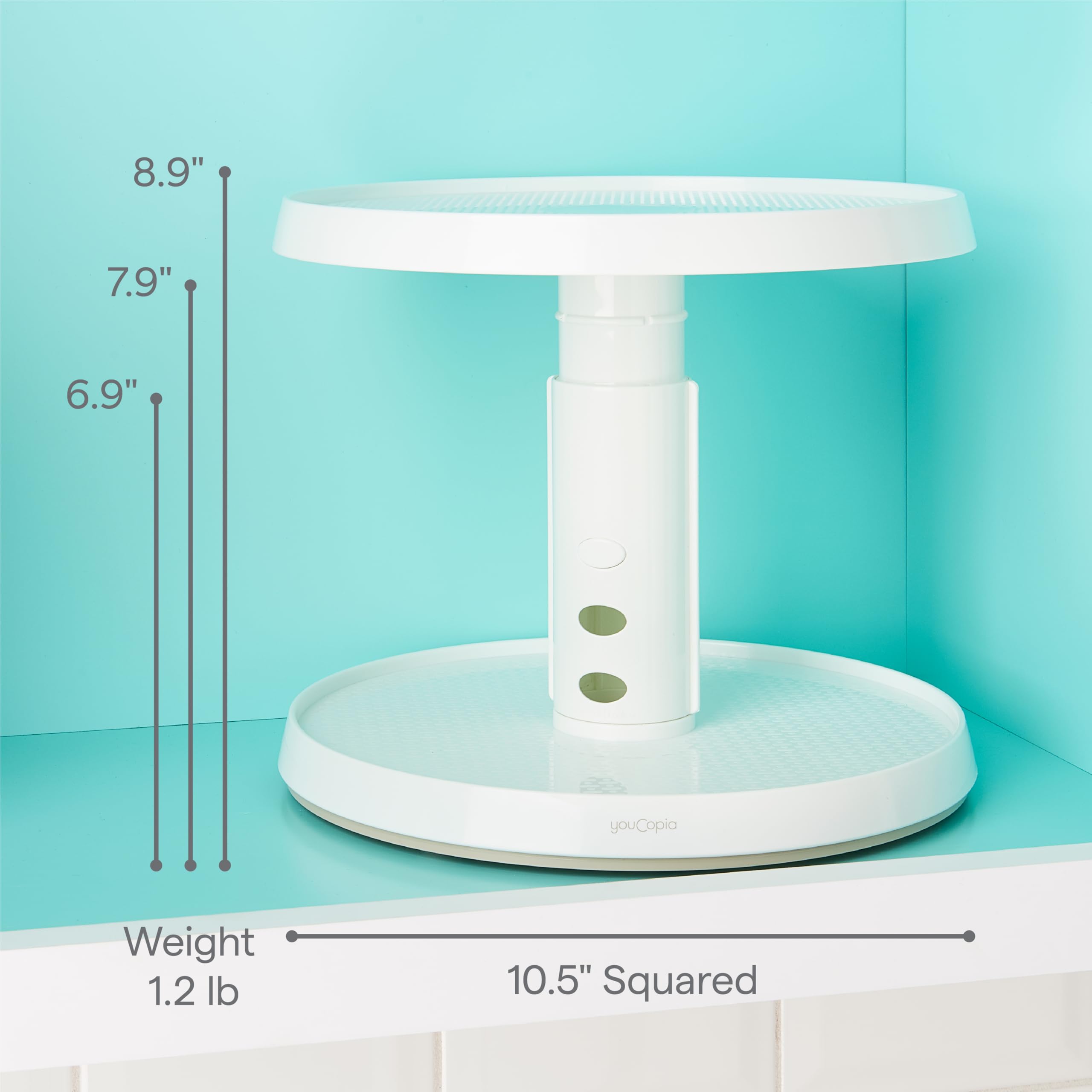 Youcopia Crazy Susan Two-Tier Turntable, Height-Adjustable Lazy Susan Organizer For Kitchen Cabinet And Pantry Organization And