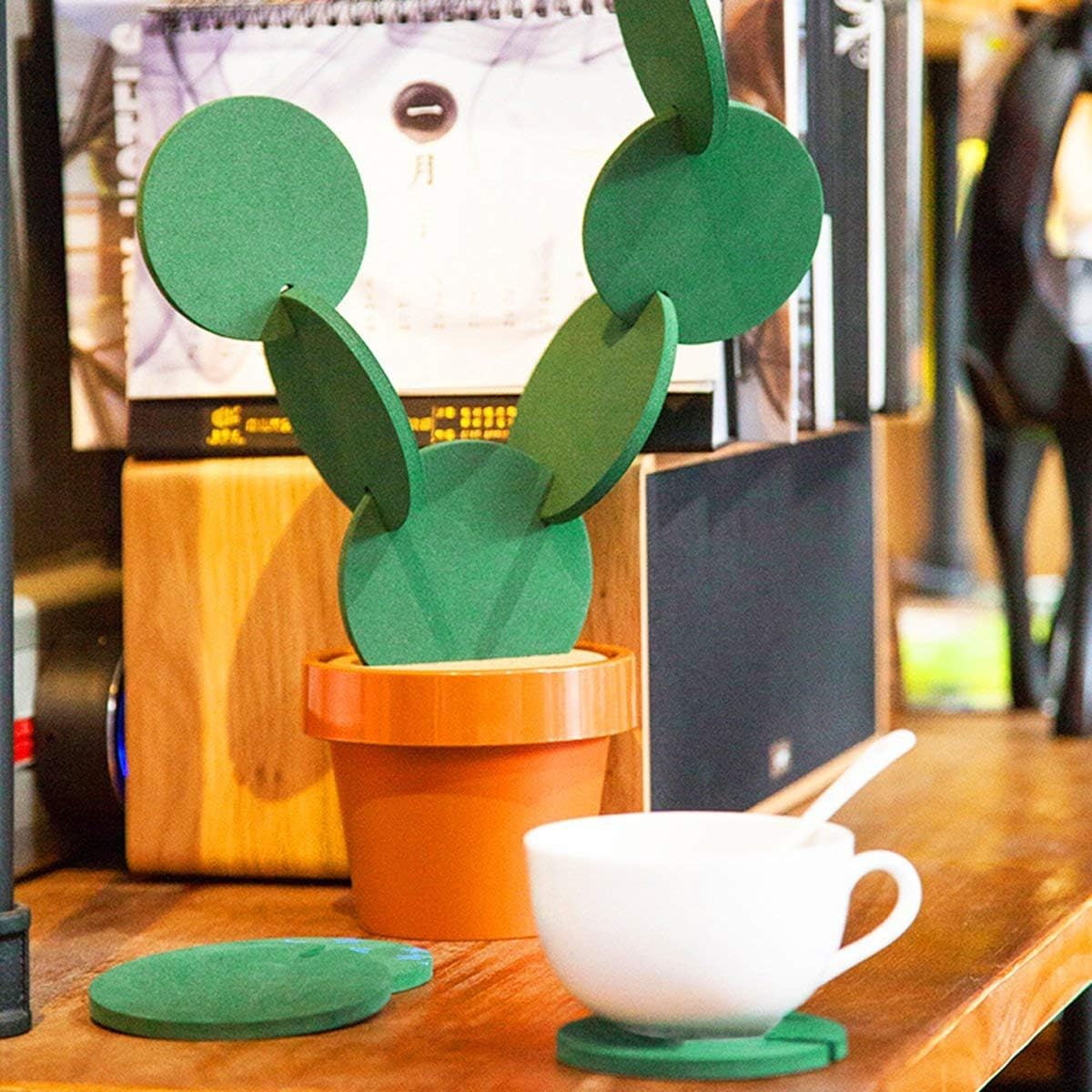 Coasters Diy Cactus Coaster Set Of 6 Pieces With Flowerpot Holder For Drinks Novelty Gift For Home Office Bar Decor And Improvem