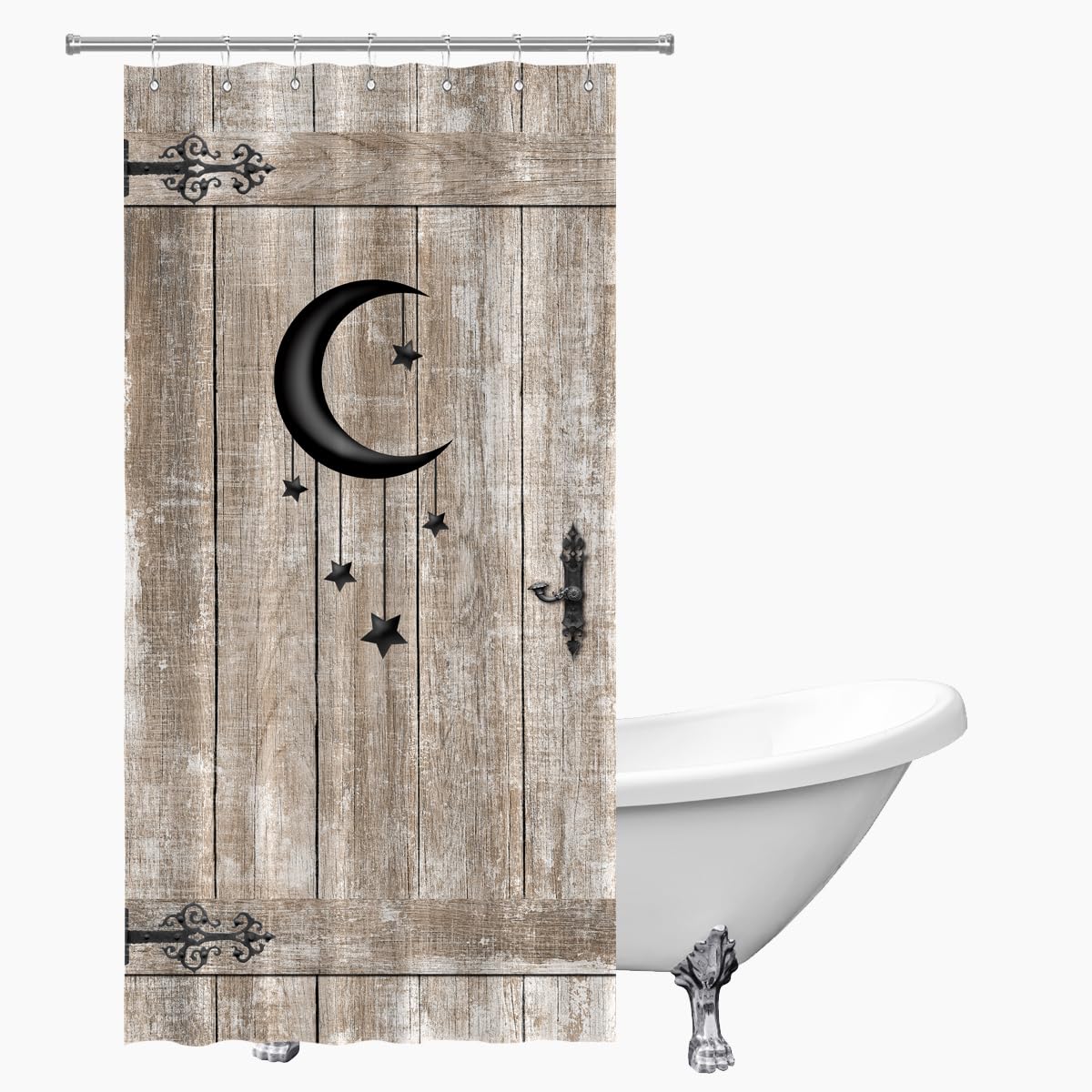 Zxmbf Moon Star Barn Door Shower Curtain Small Stall Rustic Wooden Plank Vintage Farmhouse Country Old Garage 72Lx36W Inch Home