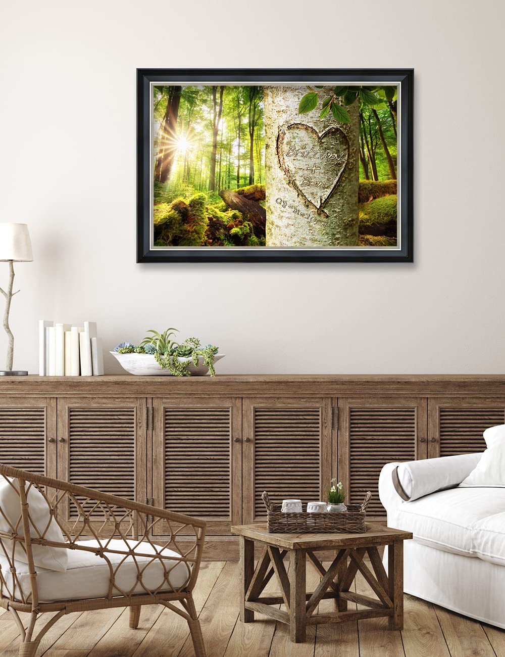 Ipic - Love Evergreen, Personalized Ideal Gift Custom Framed Wall Art With Names And Date, Giclee Prints With Solid Wood Frame,