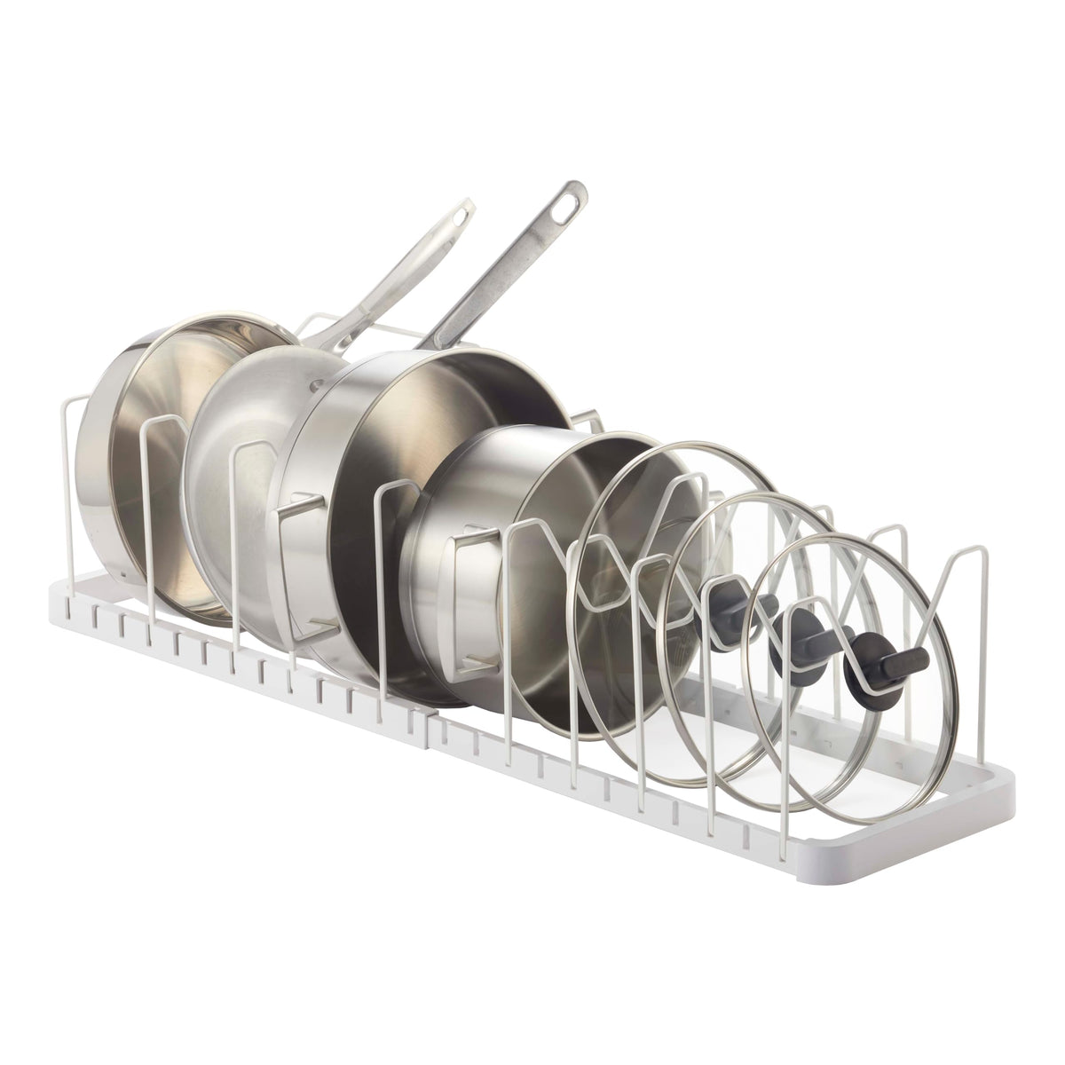 Yamazaki Home 3840 Adjustable Lid & Pan Organizer-Kitchen Drawer Storage Shelf Rack, One Size, White