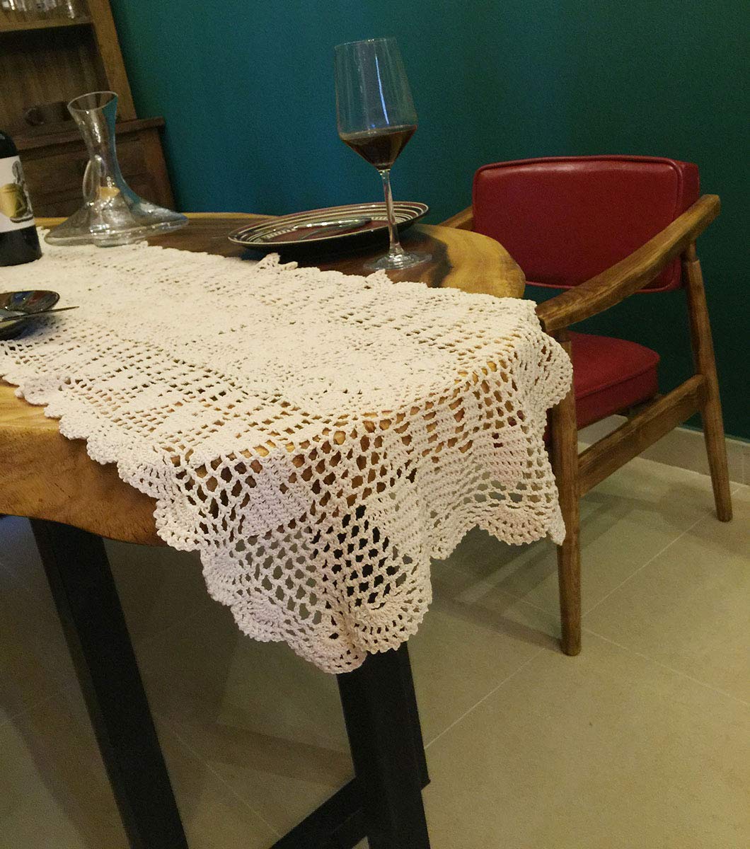 Janef Beige Handmade Crochet Doilies Cotton Table Runner Lace Doilies Doily Rectangle Dresser Scarves For Bedrooms,16 By 63 Inch