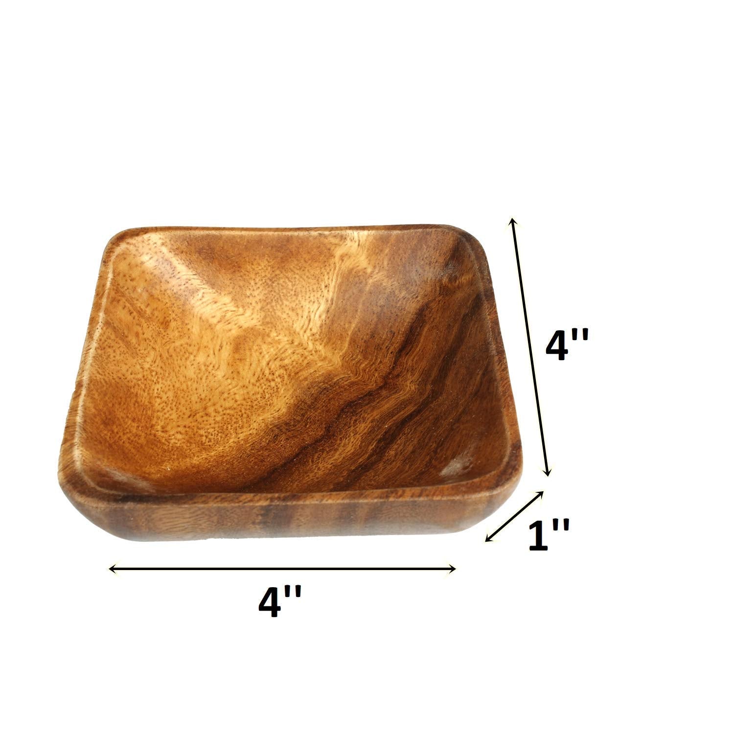 Acacia Handmade Wood Carved Plates - Set Of 4 Calabash Bowls Size 4'' (Square)