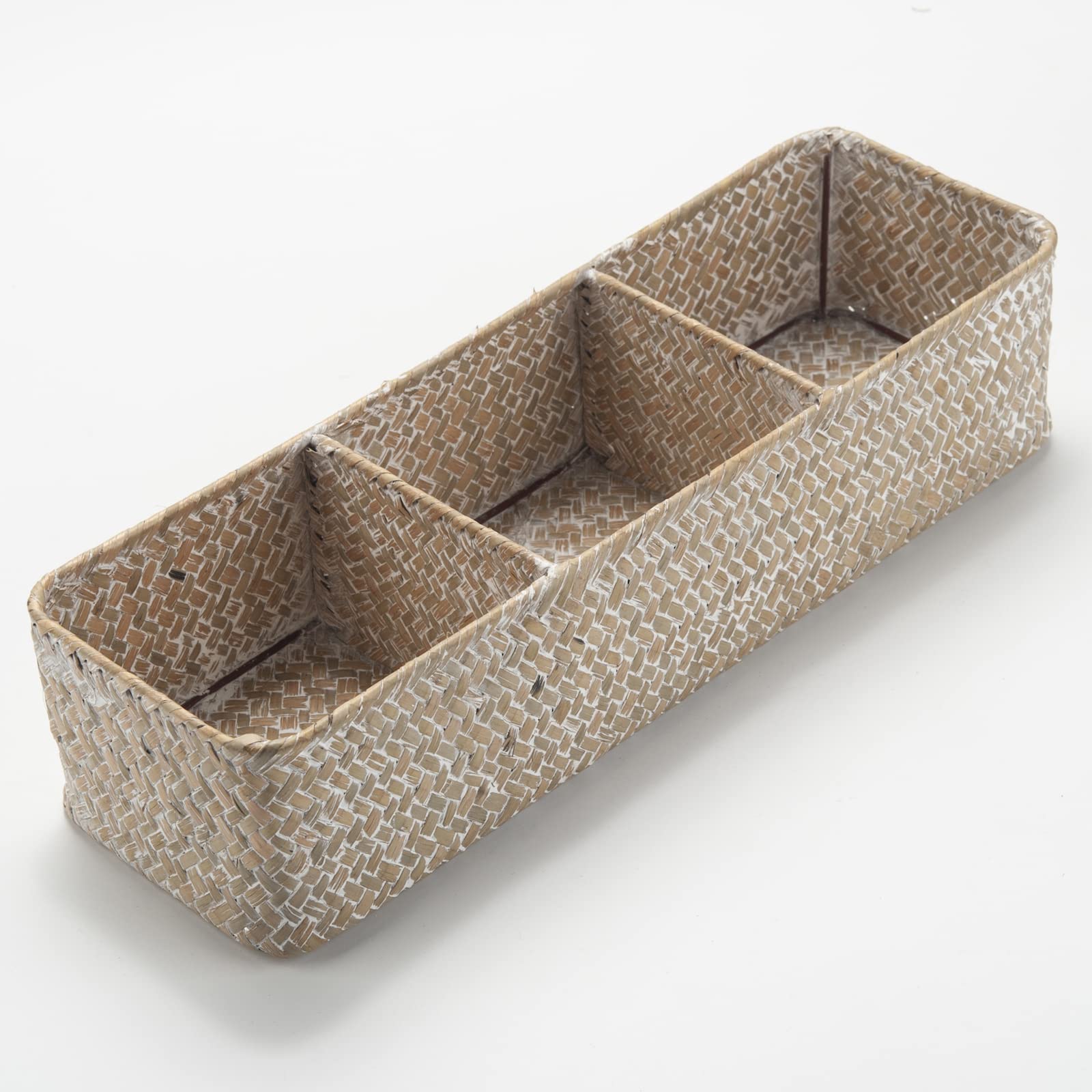 Seagrass Storage Basket 3 Sections Woven Shelf Baskets With Compartment (Whitewash, 14.6Inch X 4.7Inch X 3.1Inch)