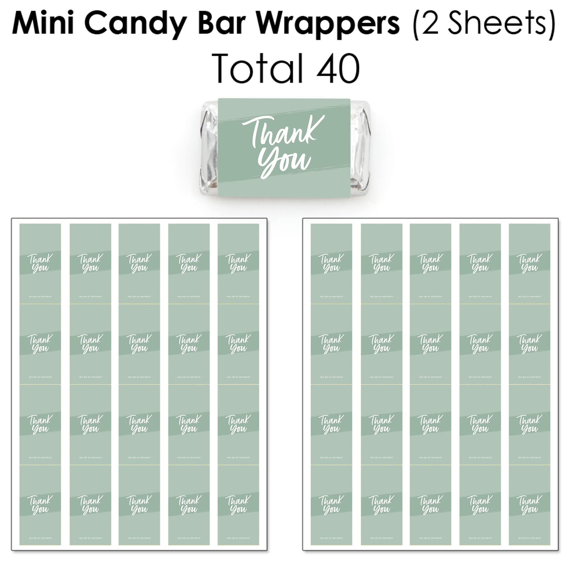 Big Dot Of Happiness Sage Green Elegantly Simple - Mini Candy Bar Wrappers, Round Candy Stickers And Circle Stickers - Guest Par