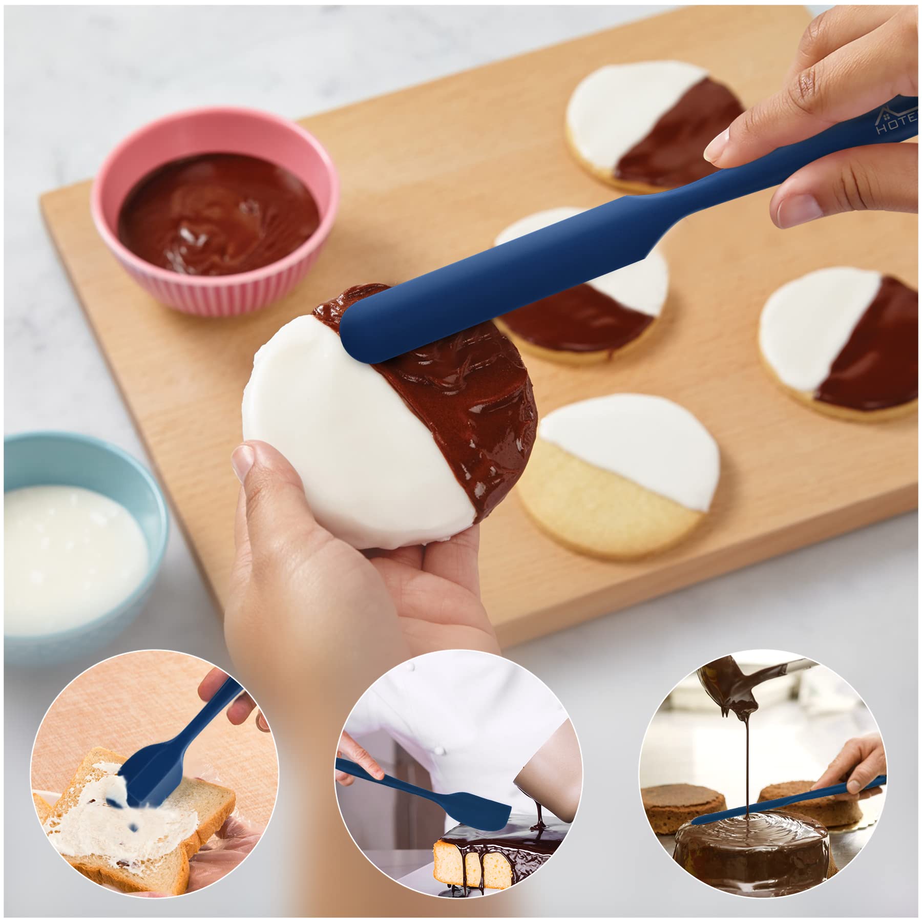 HOTEC Food Grade Silicone Rubber Spatula Set Kitchen Utensils for Baking  Cooking  and Mixing High Heat Resistant Non Stick Dishwasher Safe BPA-Free Classic Blue Set of 5