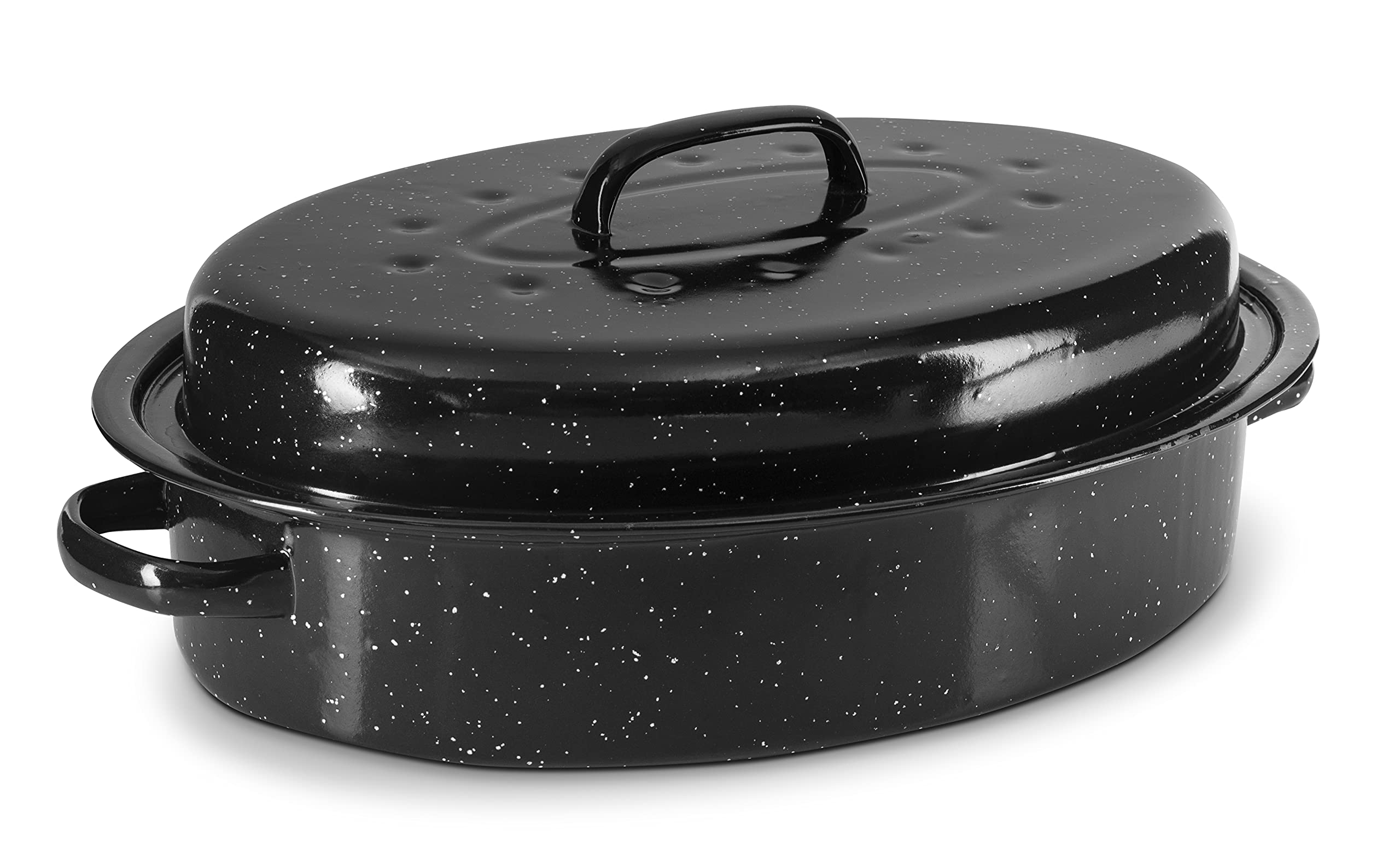 Eternal Living Granite Roasting Pans, Black (15 Oval Roaster Pan With Lid)