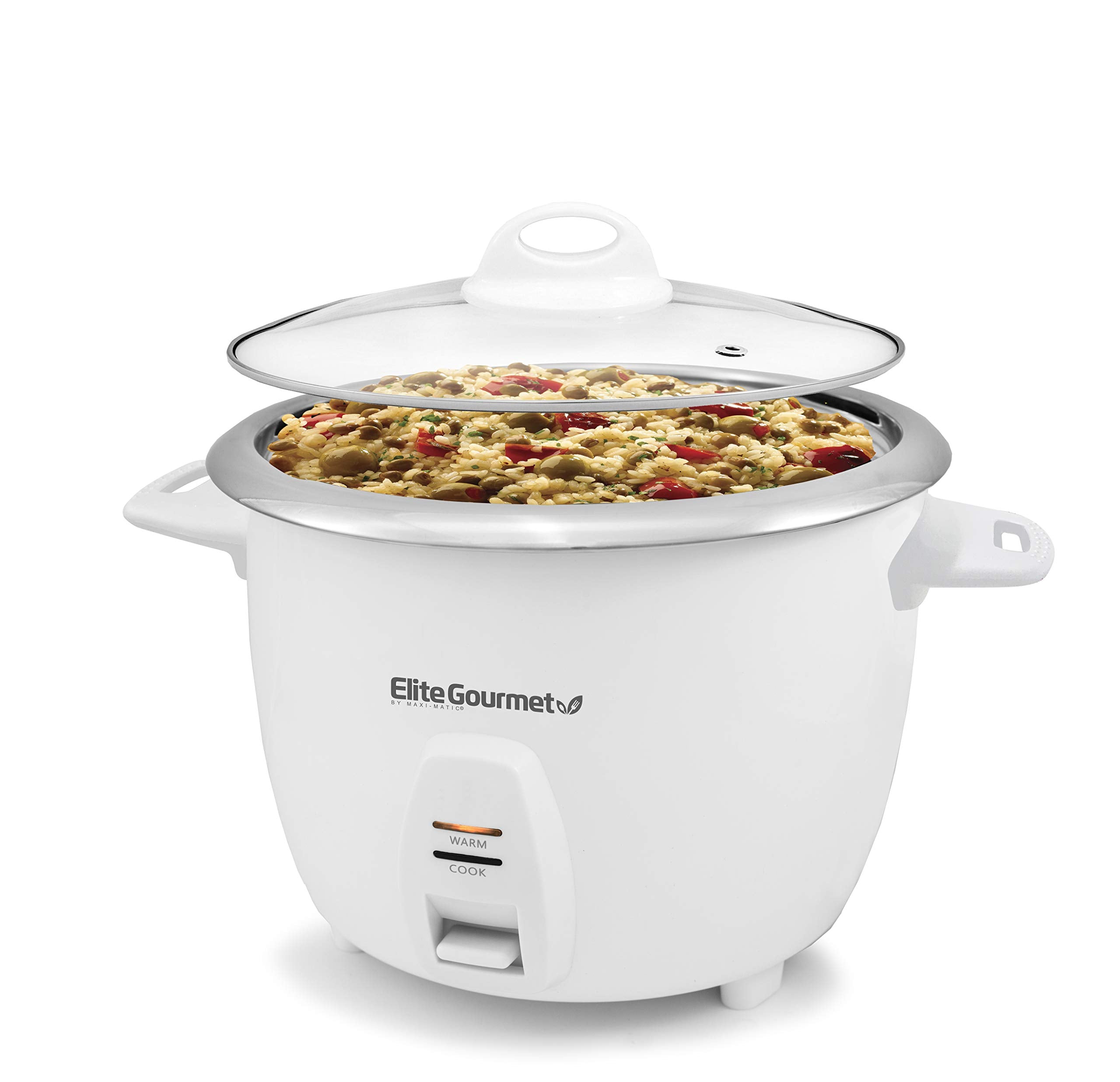 Elite Gourmet ERC-2010 Electric Rice Cooker, 10 Cups, Stainless Steel Inner Pot, White, Keep Warm Feature