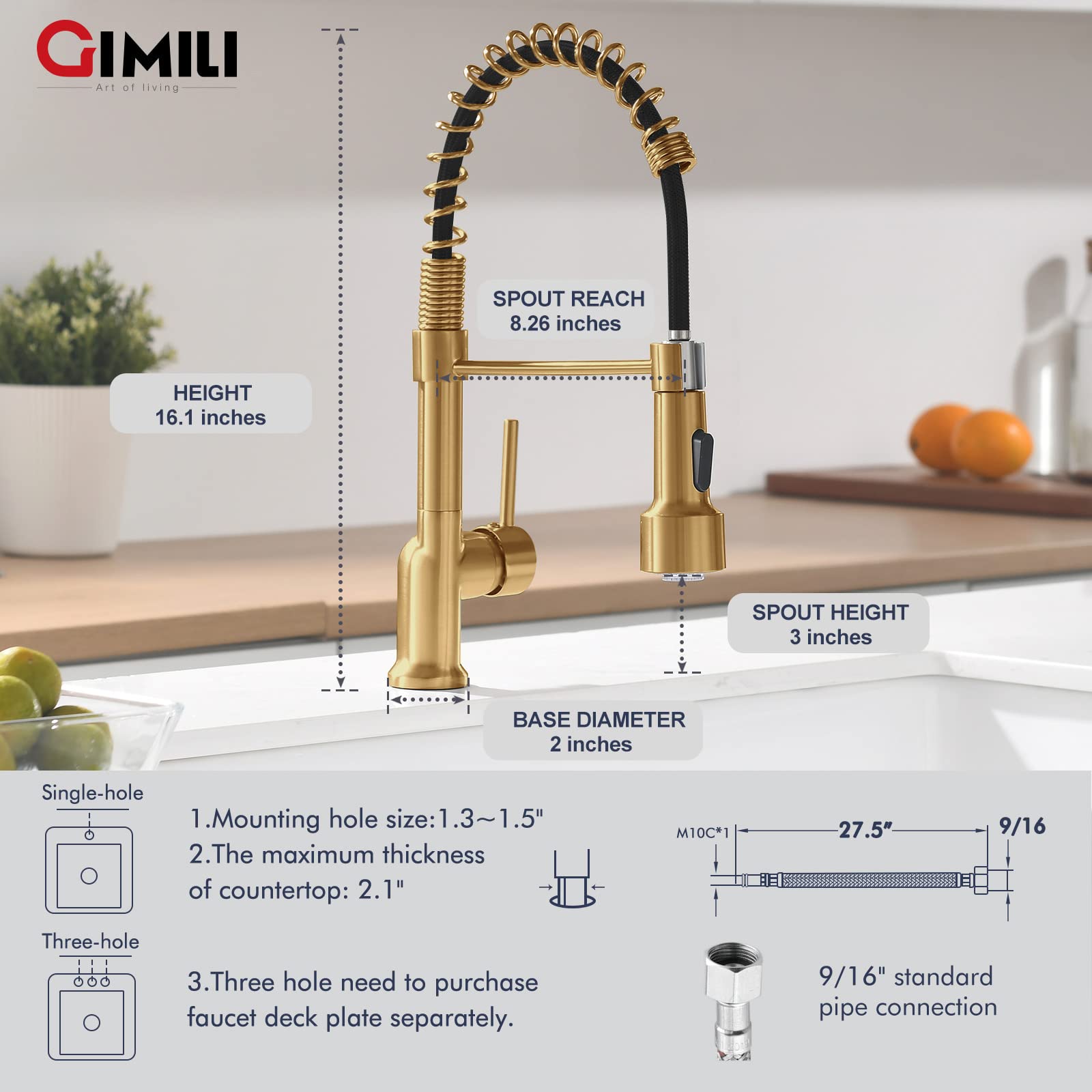 Gimili Brushed Gold Kitchen Faucet With Pull Down Sprayer Single Handle Led Kitchen Sink Faucet