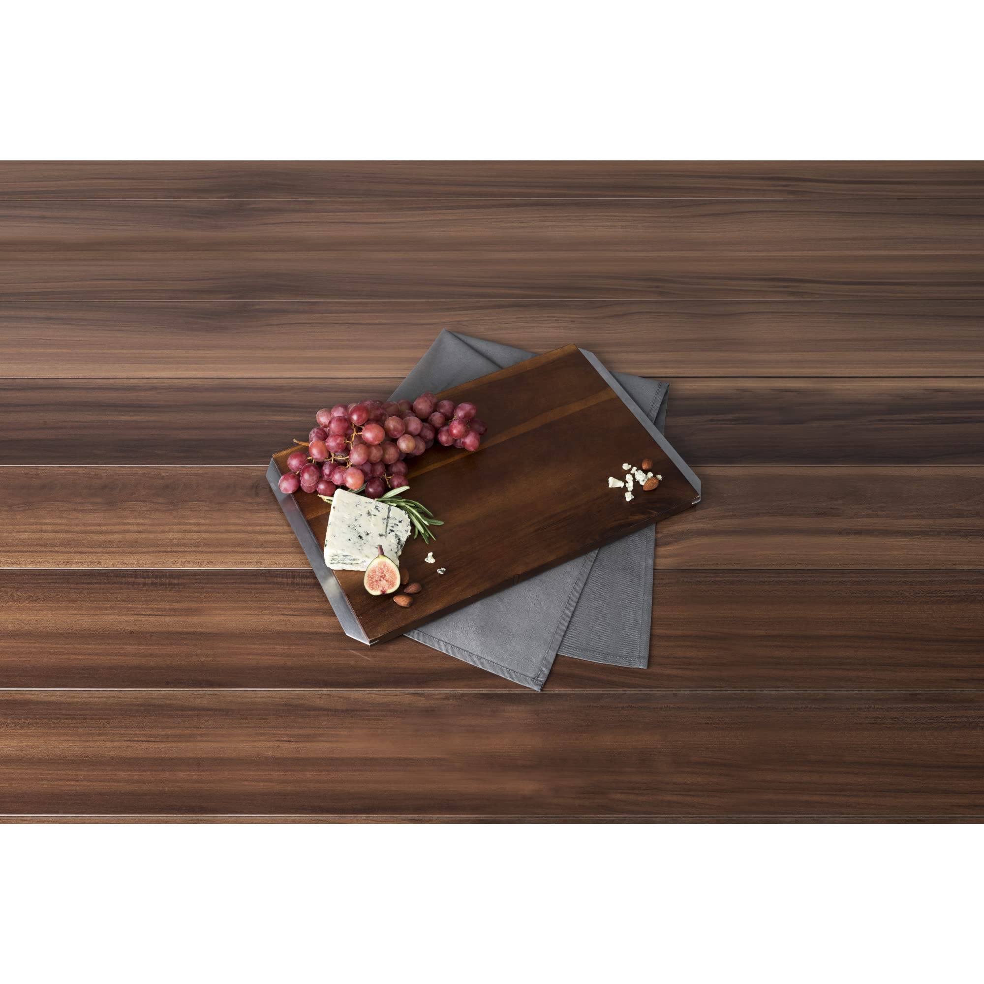 Viski Acacia Wood Cheese Board With Handles Contemporary Kitchen Appetizer Serveware Tray For Charcuterie And Snacks, 16 By 10 I