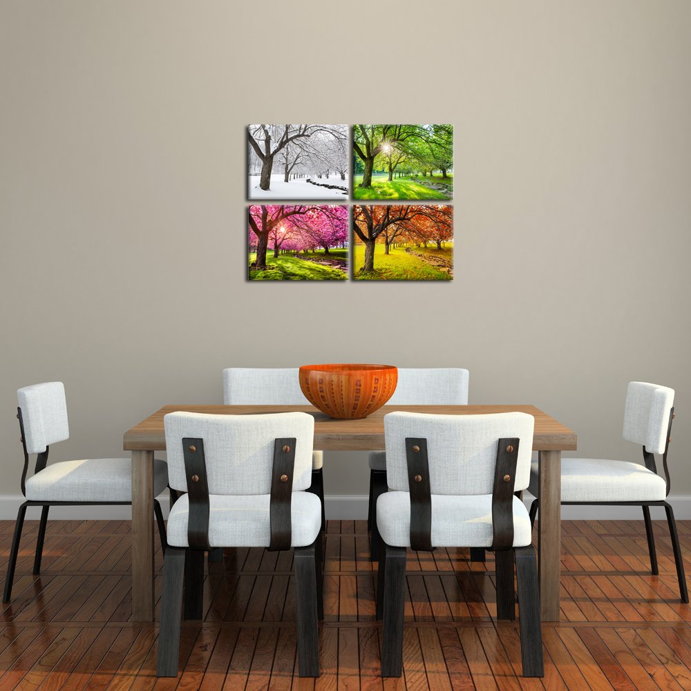 KREATIVE ARTS 4 Piece Canvas Wall Art Spring Summer Autumn Winter Four Seasons Landscape Colorful Tree Painting Picture Prints Modern Giclee Artwork Stretched Framed Bathroom 12x16inchx4pcs