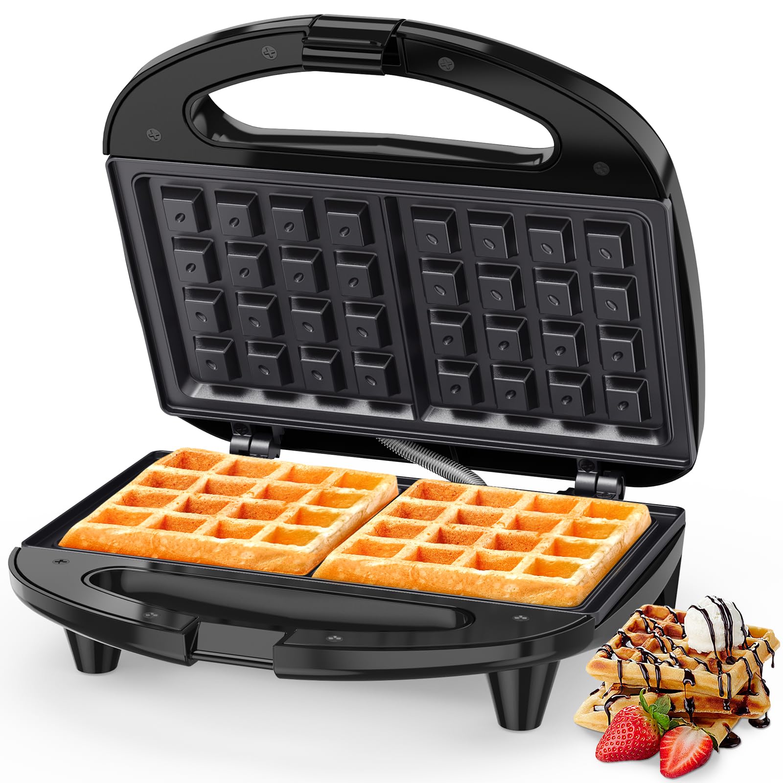 OSTBA Waffle Maker, 2 Slice Non-Stick Waffle Iron, Belgian Waffle Machine with Indicator Lights, PFOA Free, Perfect for Breakfas