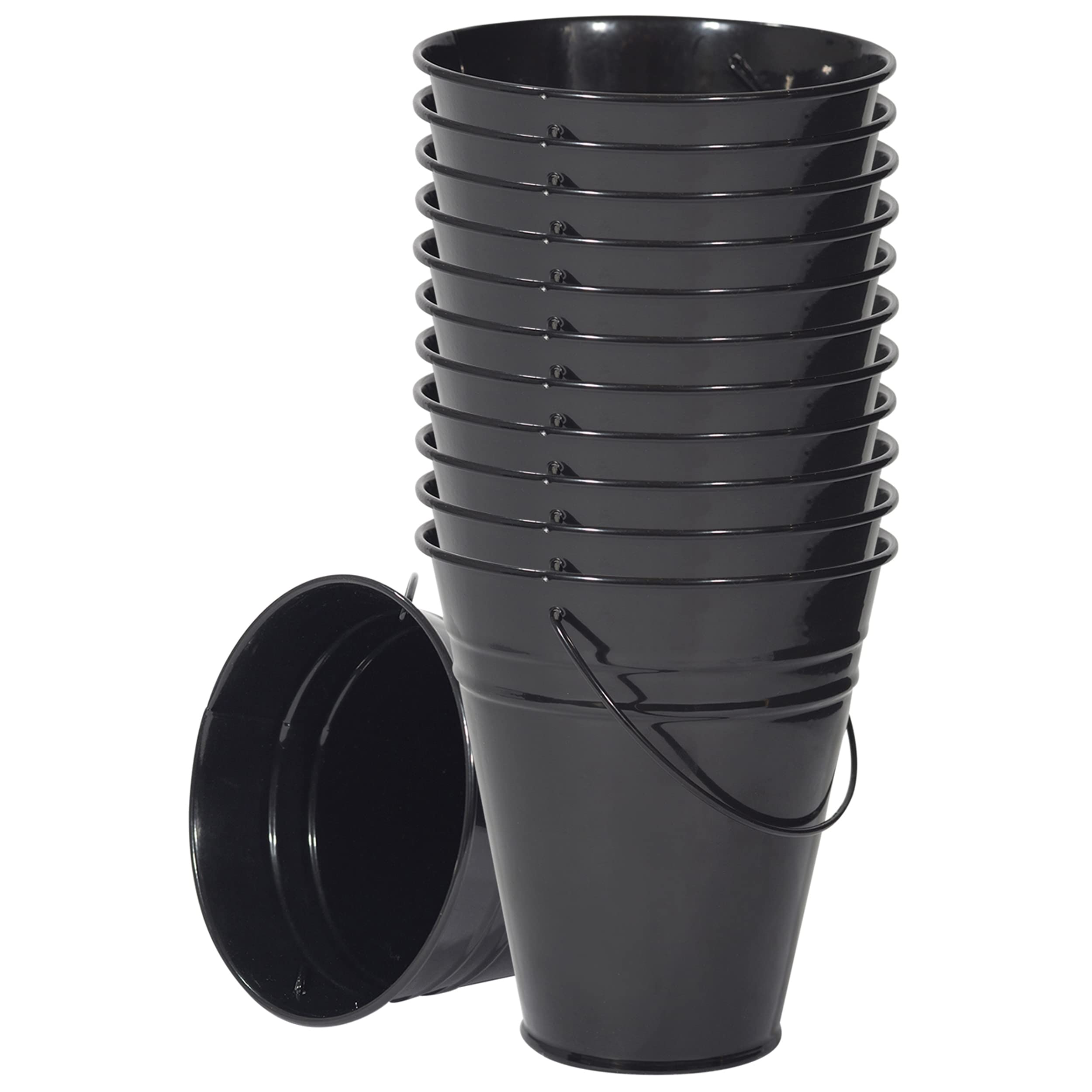 Houseables Black Bucket, Black Metal Bucket, Small Pail, Galvanized Pail, Mini Tin Container, Metal Pale, with Handle, Tin Cans 