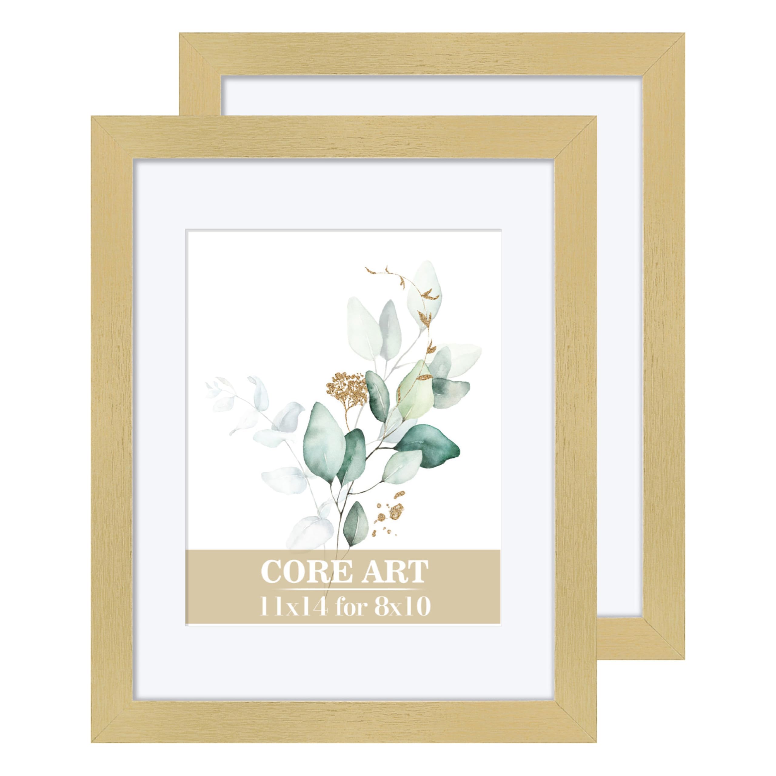 CORE ART 11x14 Picture Frame Gold Set of 2,Display Pictures 8x10 with Mat or 11 x 14 without Mat,Multi Photo Frames Collage for 