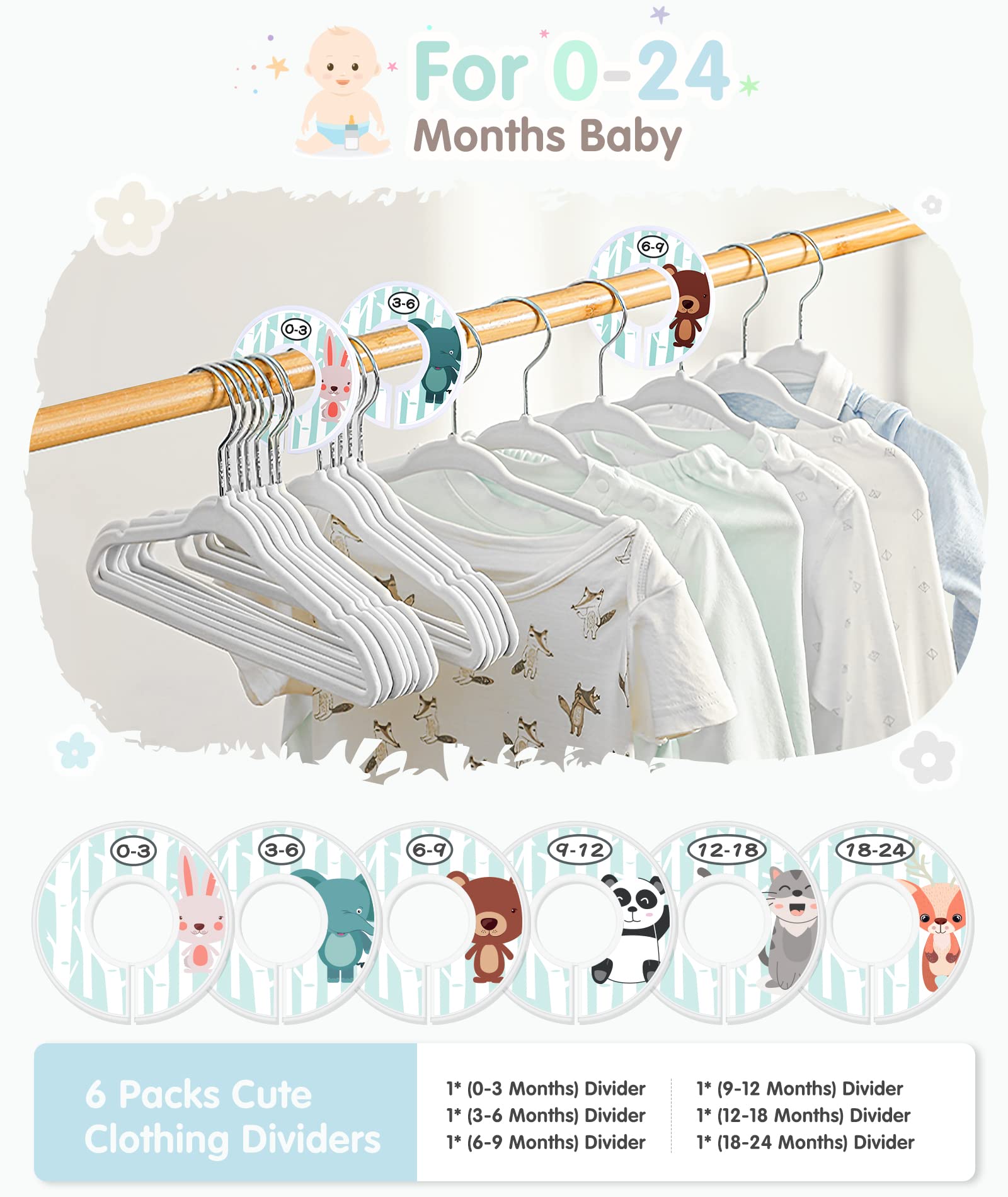 Baby Hangers, Vis'V 11 Inch White Velvet Kids Hangers With 6 Pcs Size Dividers Non Slip Nursery Children Closet Clothes Hangers