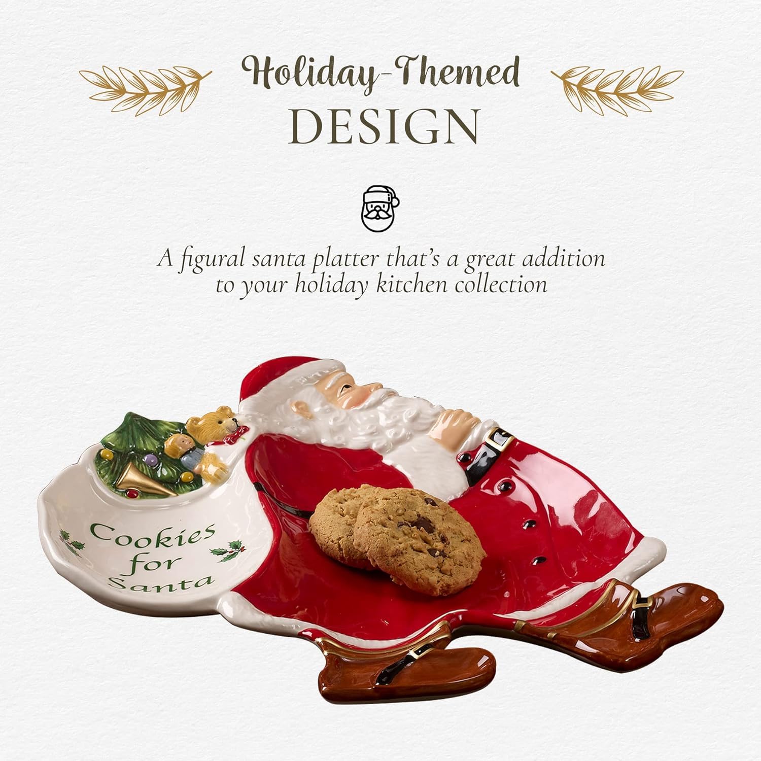 Spode Christmas Tree Figural Cookies For Santa Platter - 12-Inch Holiday Serving Plate For Cookies, Desserts, And Treats - Dolom