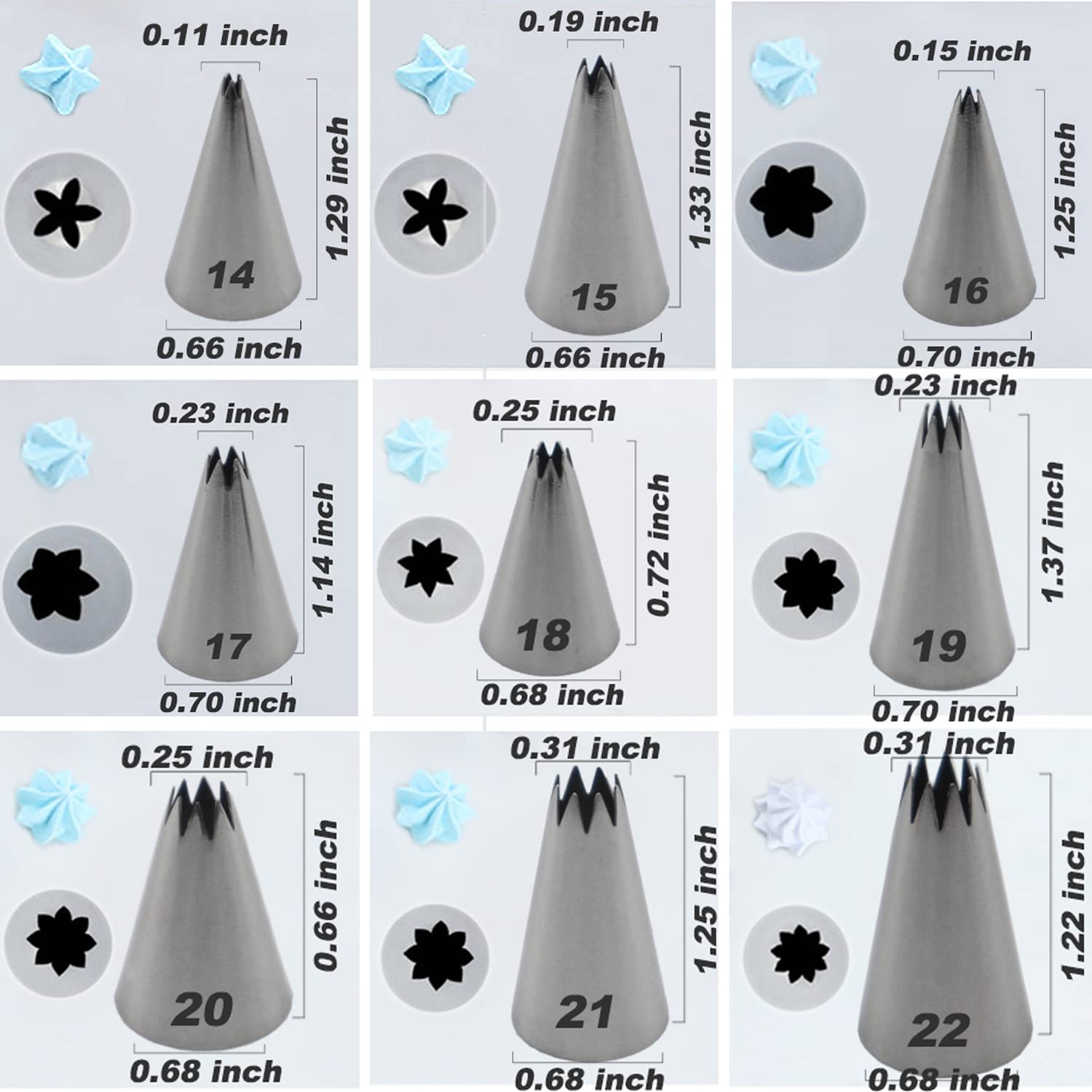 Suuker Open Star Piping Tips Set,9 Pcs French Star Tube Set Frosting Nozzle Kit,Stainless Steel Star Pastry Tips For Cupcakes Ca