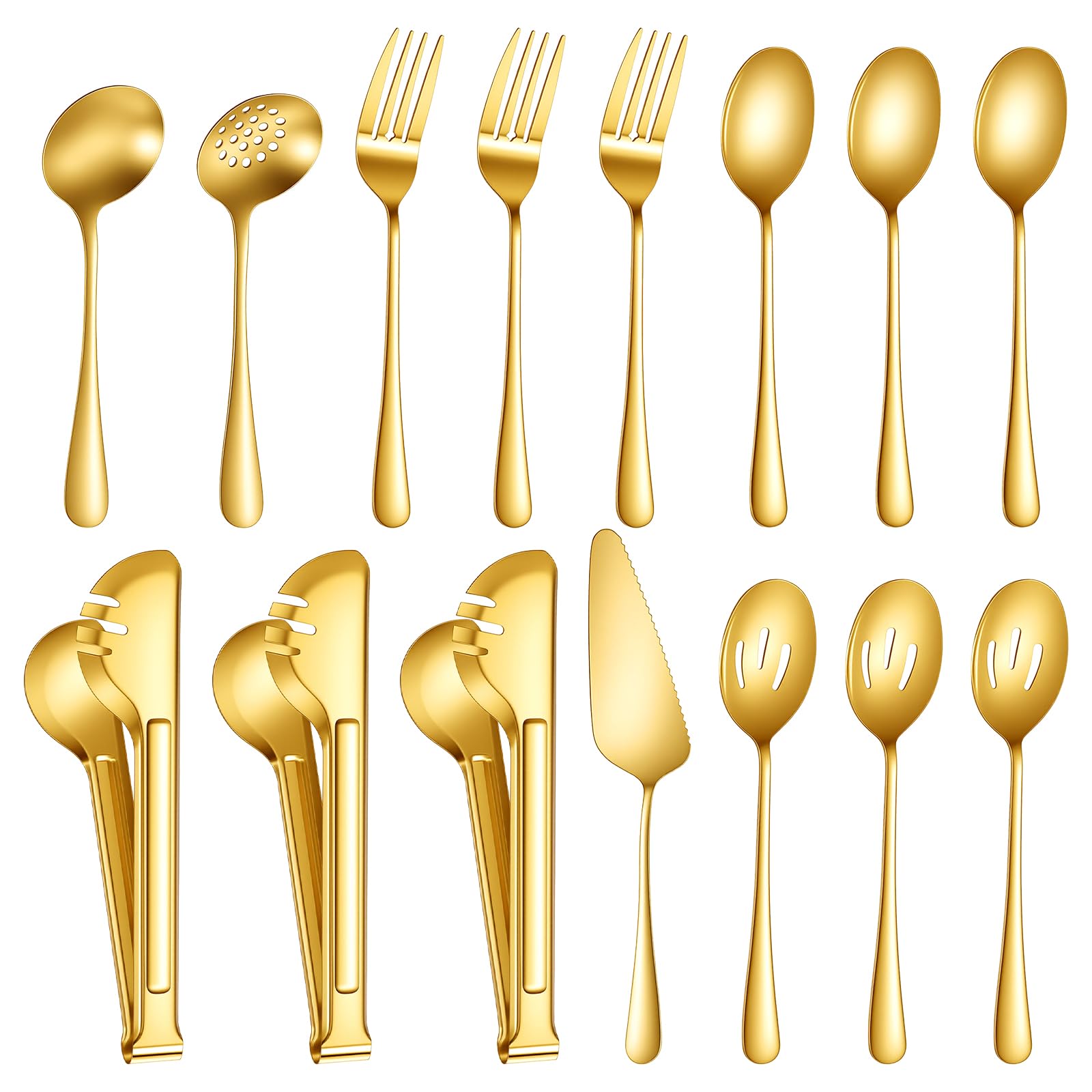 15Pcs Gold Stainless Steel Serving Utensils Set for Wedding Party Buffet