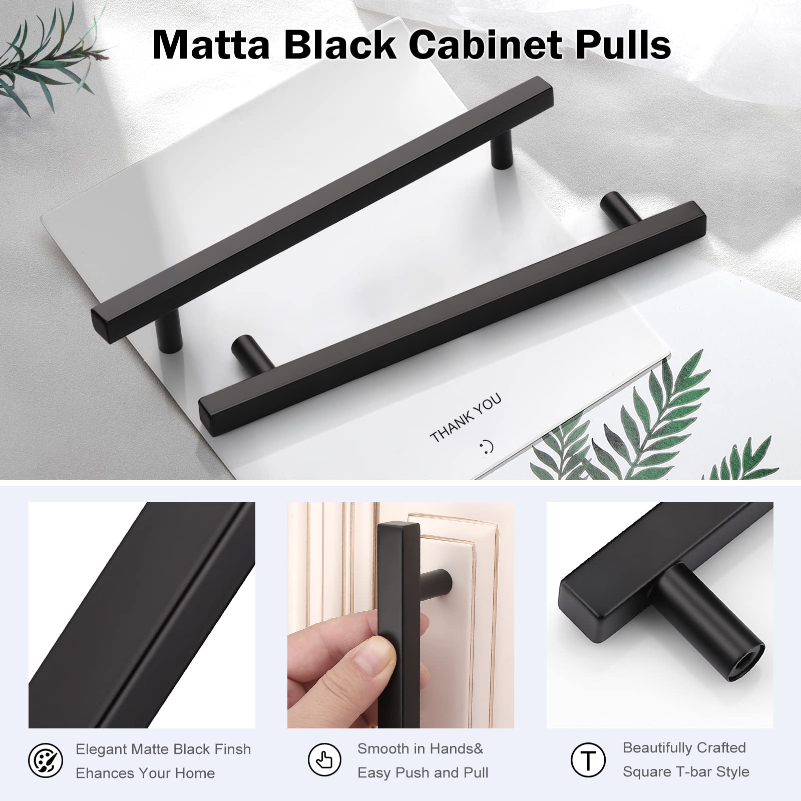 Knobwell 12 Pack 10 Matte Black Stainless Steel Kitchen Cabinet Pulls And Handles, Bathroom Kitchen Cabinet Door Handles Hole Di