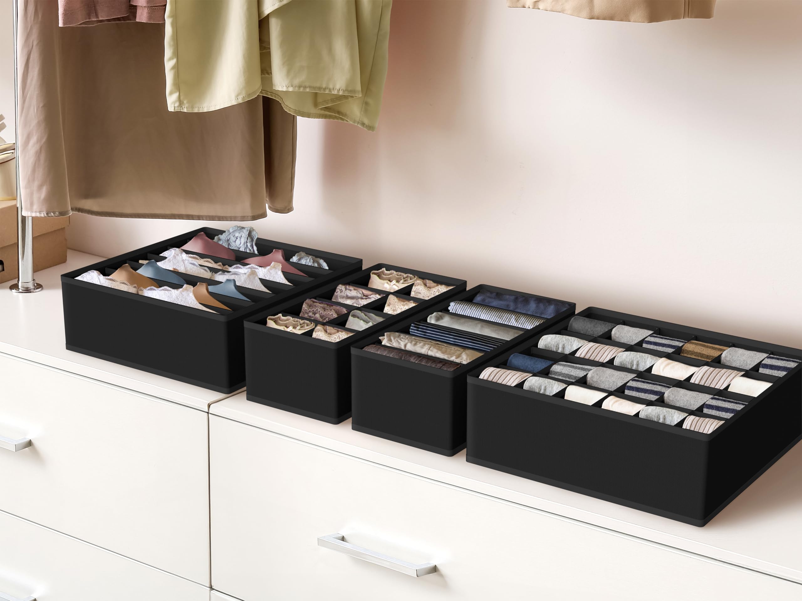 Simple Houseware Closet Underwear Organizer Drawer Divider 4 Set, Black