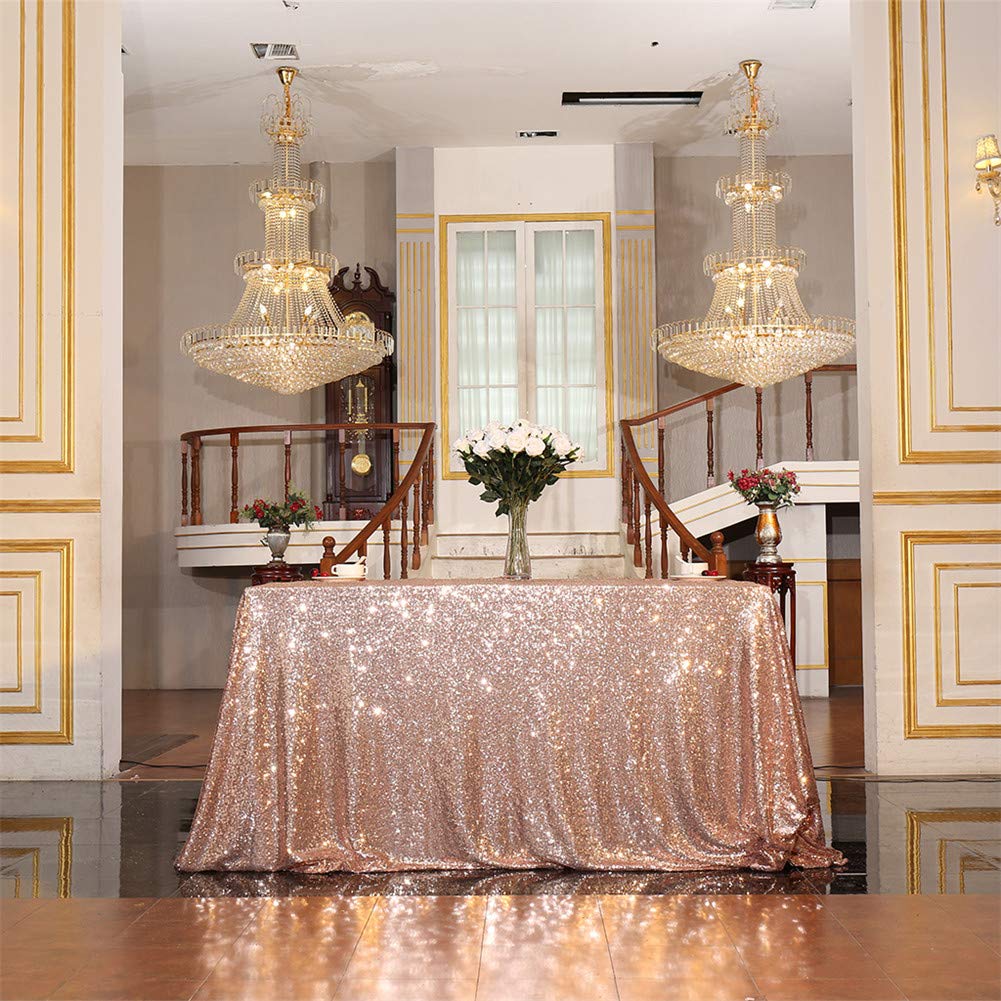 Juya Delight 60'' X 120'' Rose Gold Sequin Tablecloth Rectangle For Wedding Birthday Party Festival Ceremony Cake Dessert Table
