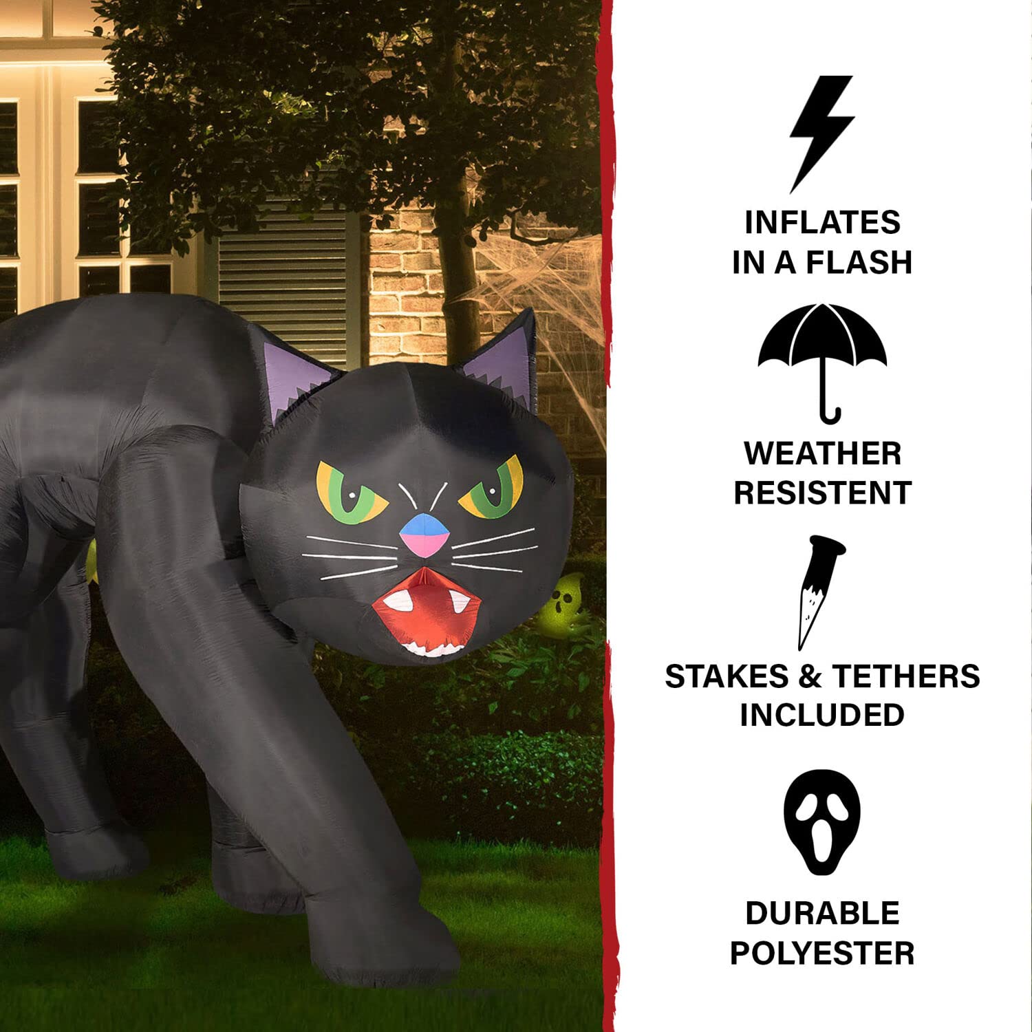 Haunted Hill Farm 9.8 Ft. Halloween Cat Blow Up with LED Lights, Giant Inflatable Yard Decor for Home, Haunted House, Black Cat