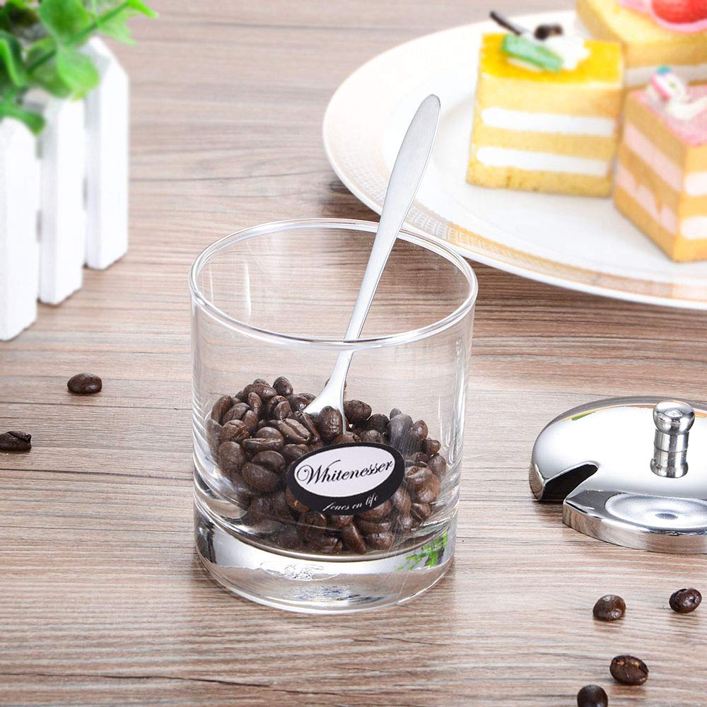 Whitenesser Glass Sugar Bowl With Lid And Spoon For Coffee, Set Of Clear Glass Spices Bottles Jar With Lid And Stainless Steel S