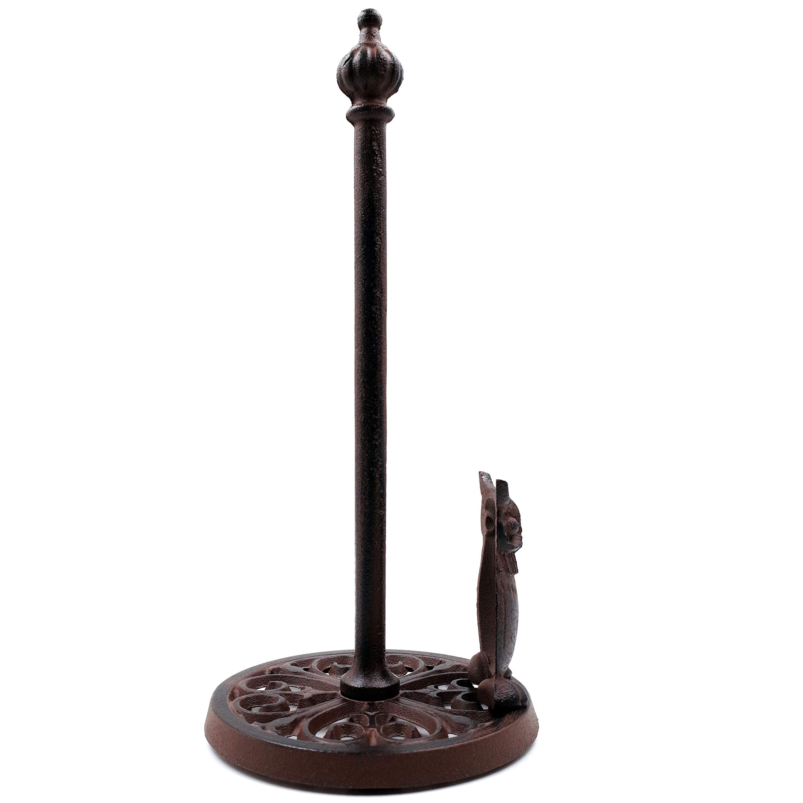 Vintage Standing Paper Towels Holder, Cast Iron Owl Kitchen Paper Stand With Non-Slip Base, Antique Brown For Kitchen Bathroom H