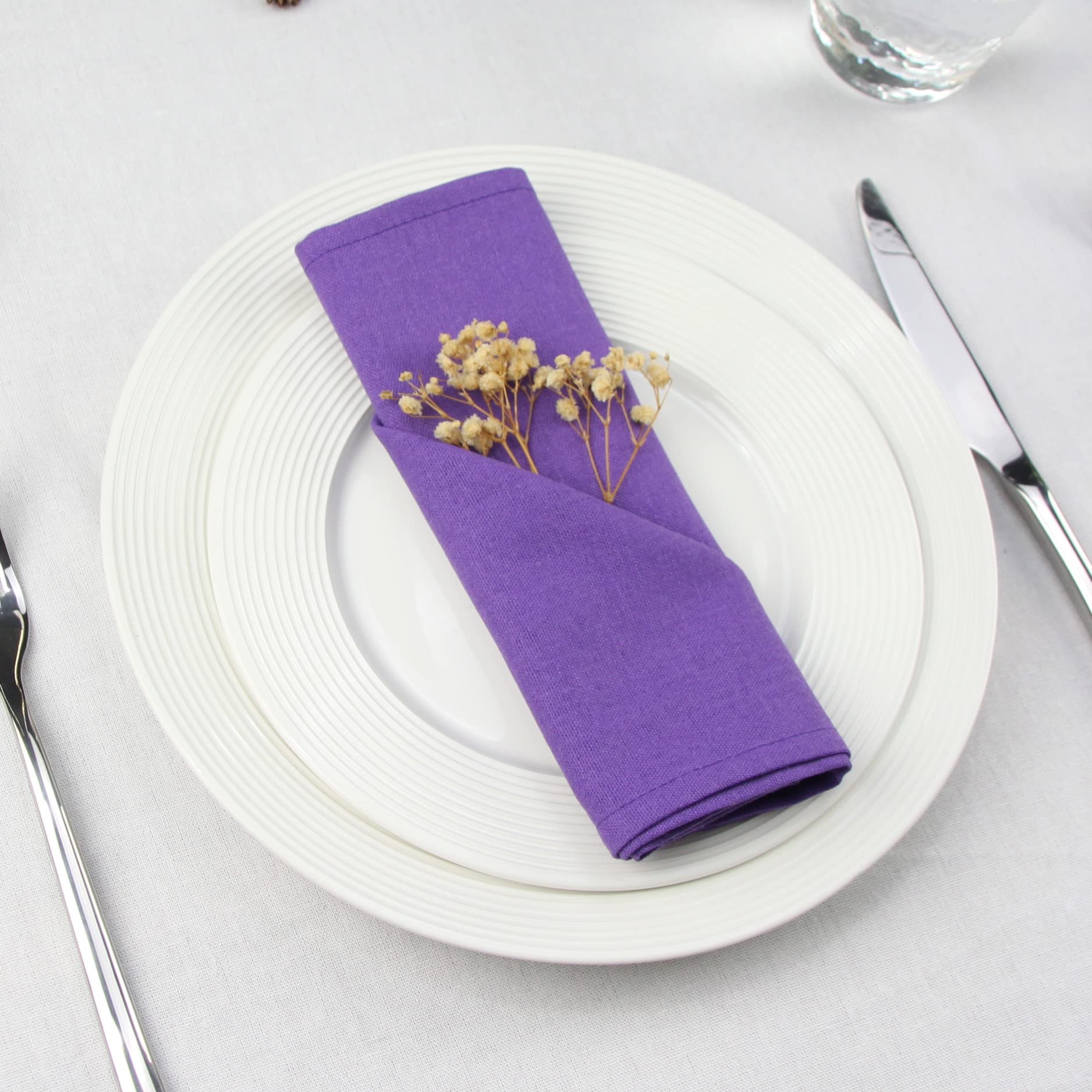 INFEI Solid Color Cotton Linen Blended Thin Dinner Cloth Napkins - Set of 12 (40 x 40 cm) - for Events & Home Use (Purple)