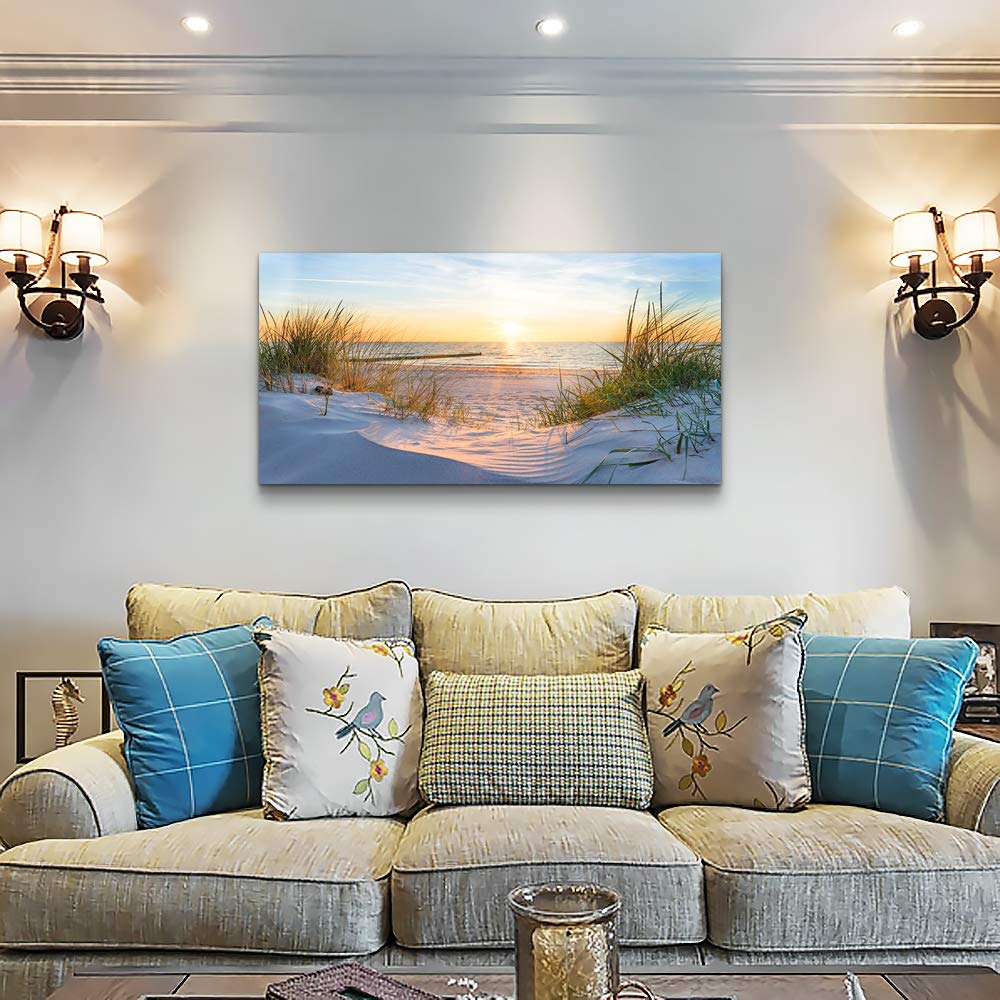 Wall Art For Living Room Large Size Wall Decorations Pictures Blue Sun Beach Grass Ocean Landscape Painting Office Wall Decor Ca