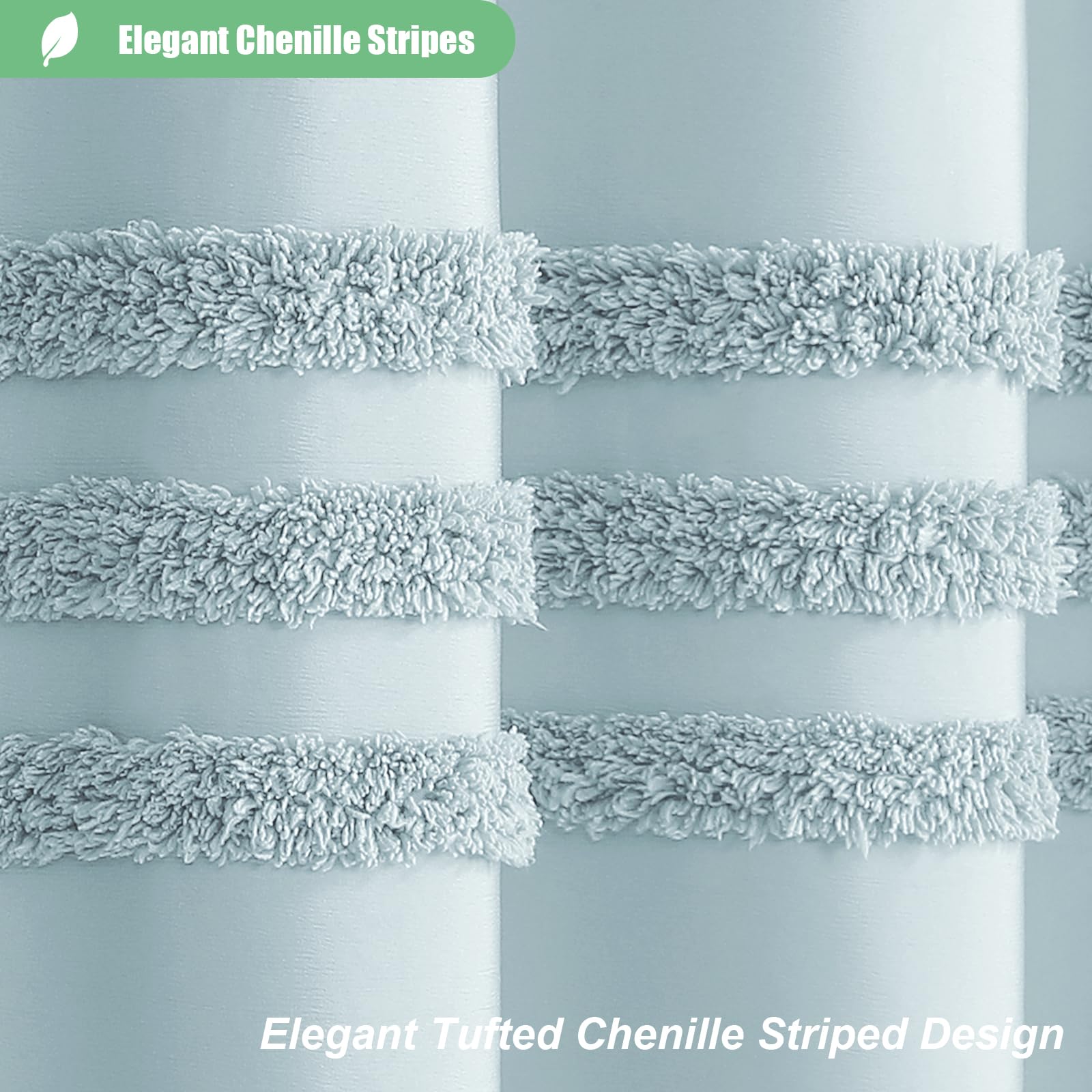 Dynamene Extra Long Shower Curtains - 72 X 84 Inches Long Textured Chenille Striped Fabric Bathroom Shower Curtain, Tall Modern