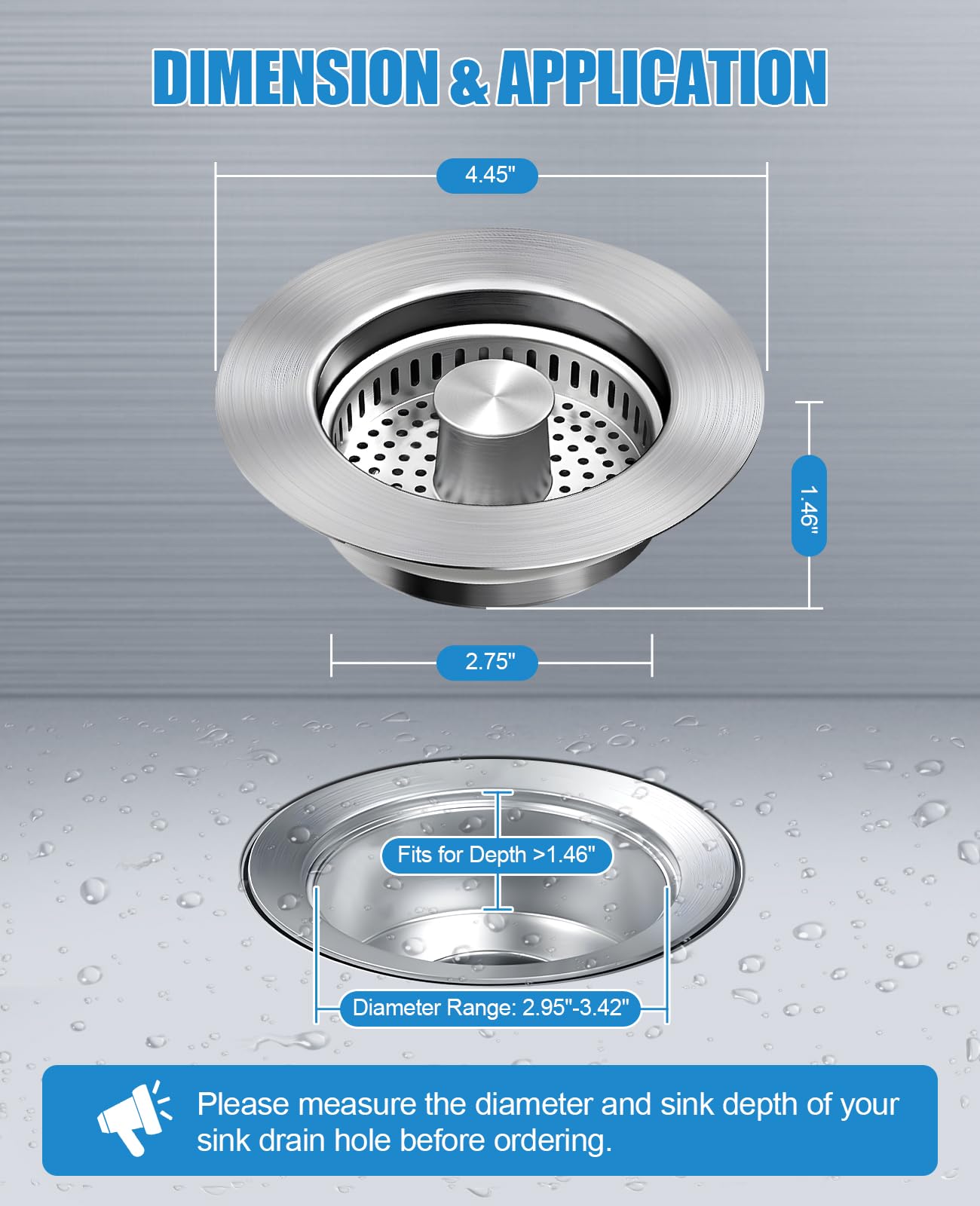 Kitchen Sink Drain Strainer, 3 In 1 All Stainless Steel Sink Strainer, Pop Up Sink Stopper With Copper Bounce Core, Anti-Clog Fo