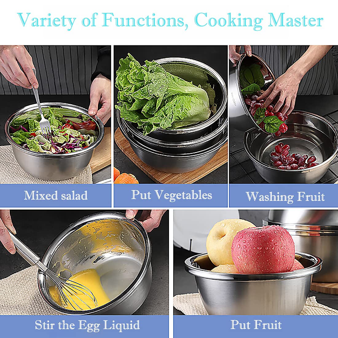 Meleg Otthon Stainless Steel Mixing Bowls, 8.5Qt Salad Bowl, Metal Bowls With Water Filter Basin, Stainless Steel Basin, Heavy D