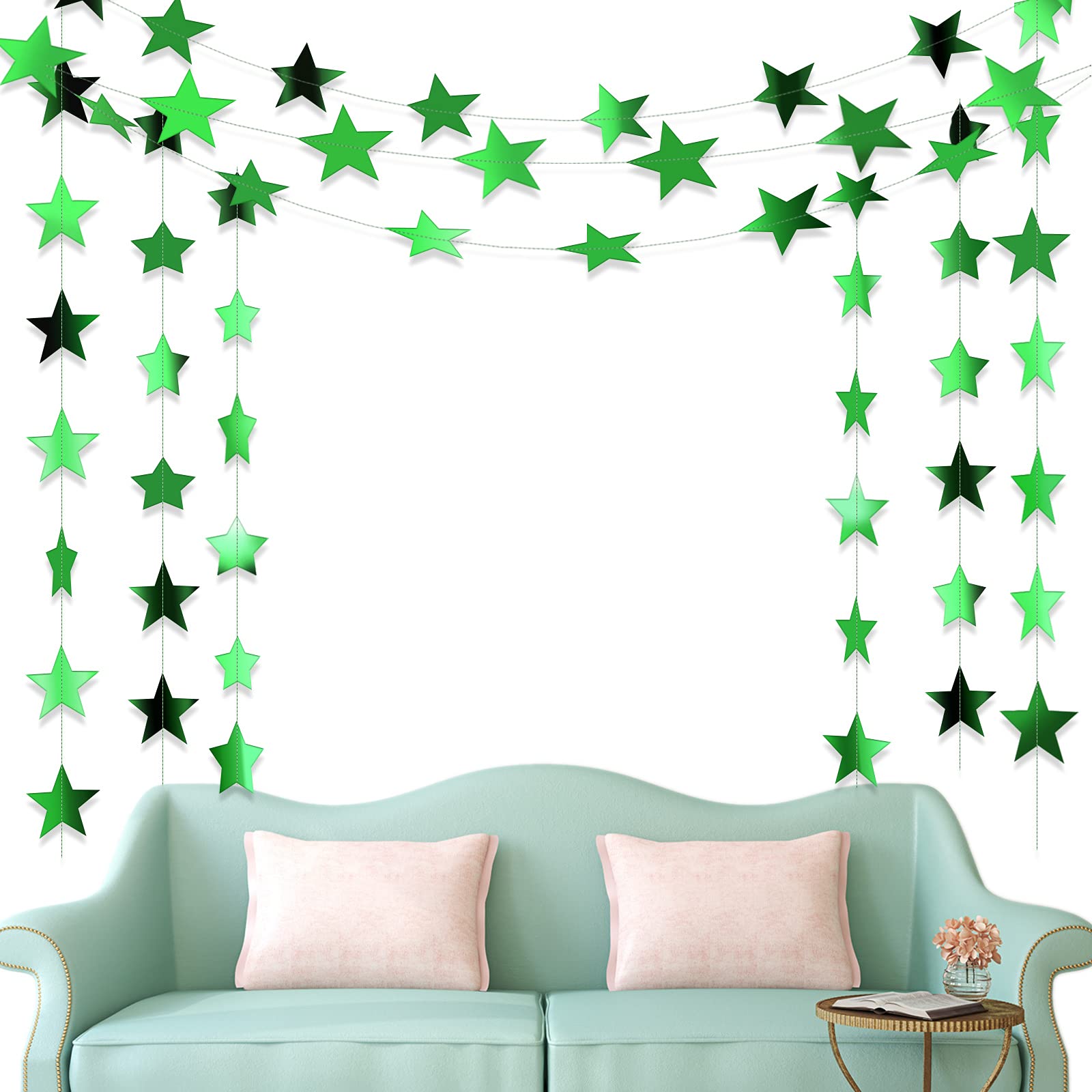 Patelai Glitter Star Garland Banner Decor, 130 Feet Bright Star Hanging Bunting Banner Backdrop For 2024 New Year Graduation Wed