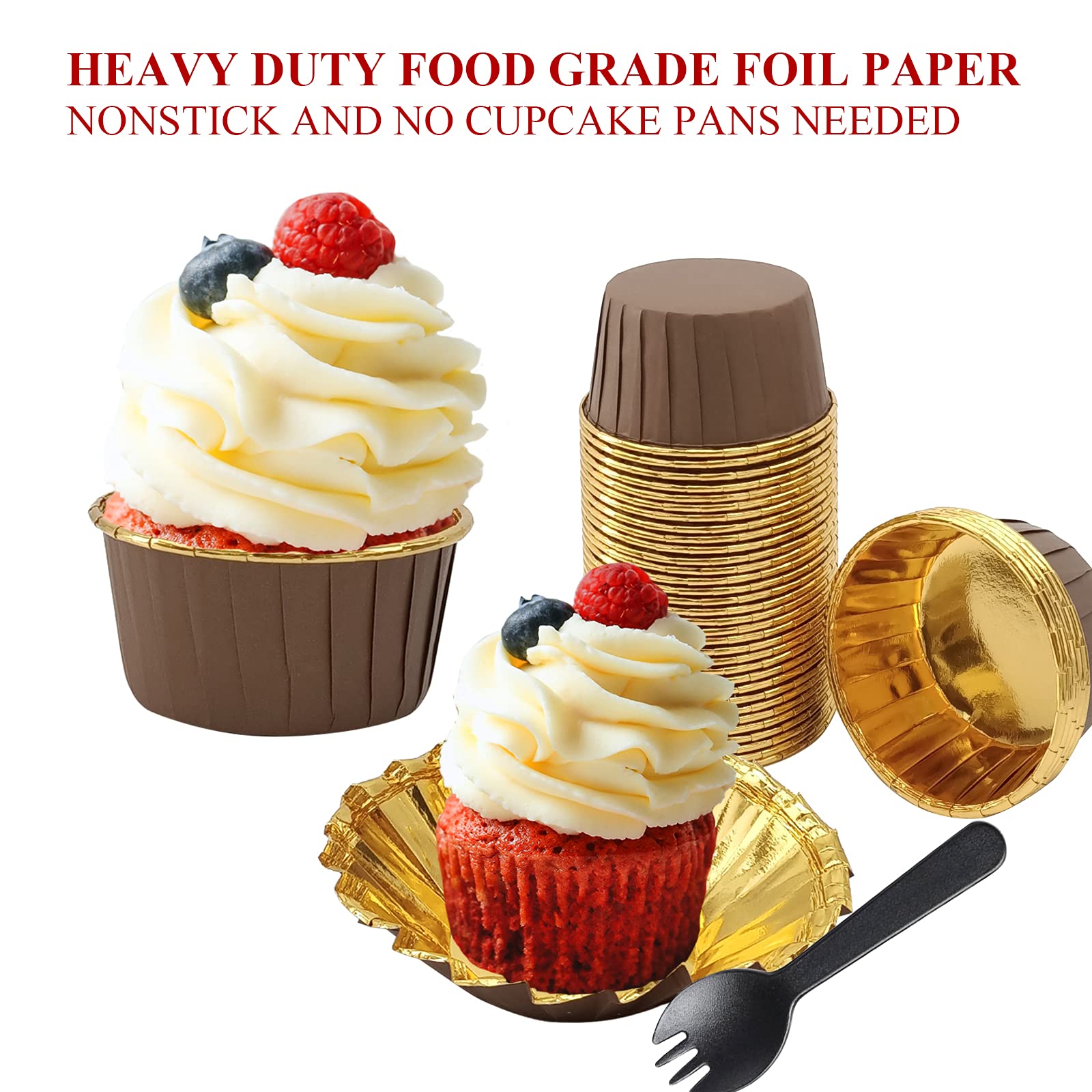 Foil Cupcake Liners With Dome Lids 100 Pack,Lnyzqus 5.5 Oz Muffin Cups Muffin Tins,Disposable Ramekins Cupcake Cups Wrappers Hol