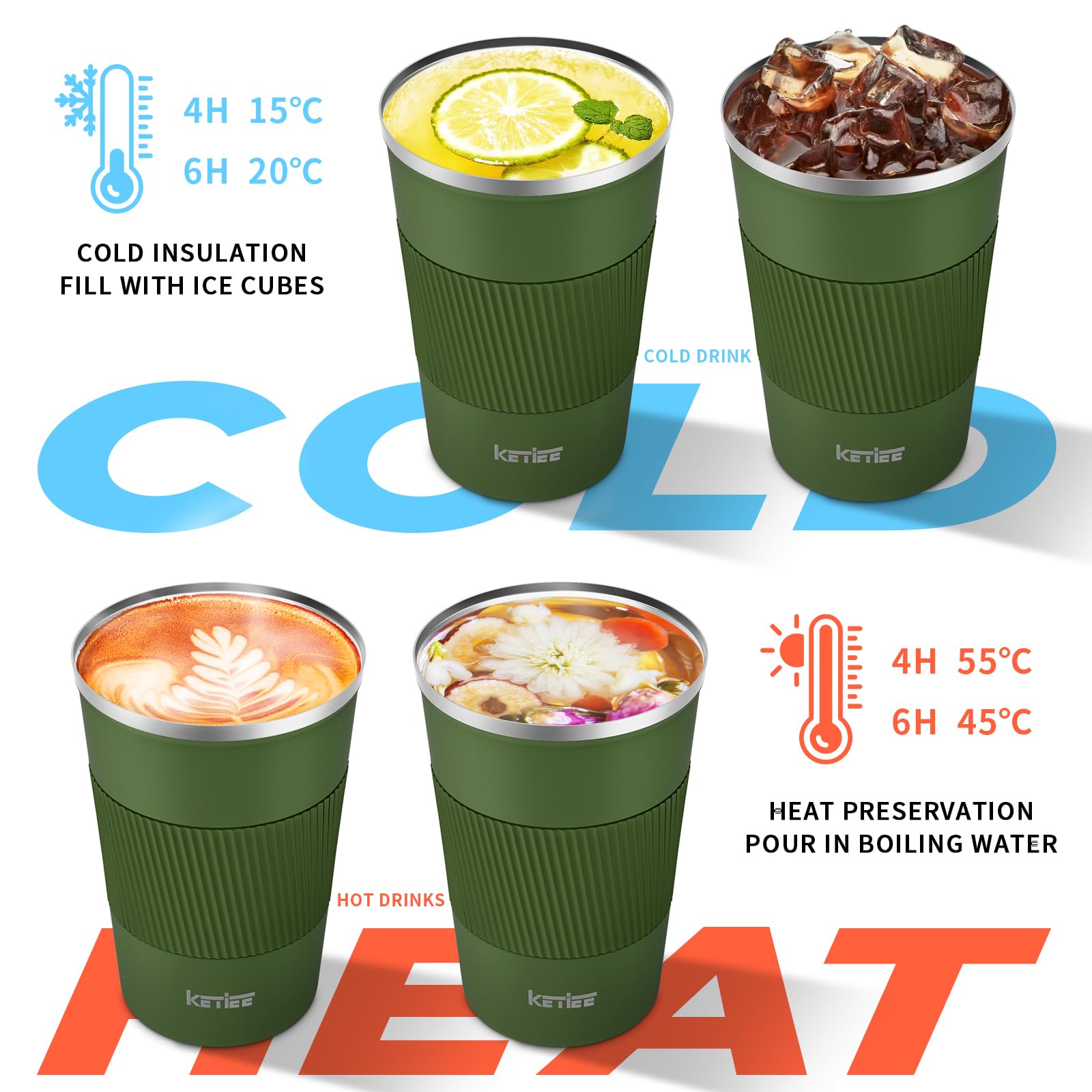 Ketiee Travel Coffee Mug 12Oz: Vacuum Insulated Coffee Cup With Leakproof Lid, Coffee Tumbler, Reusable Coffee Cups, Double Wall