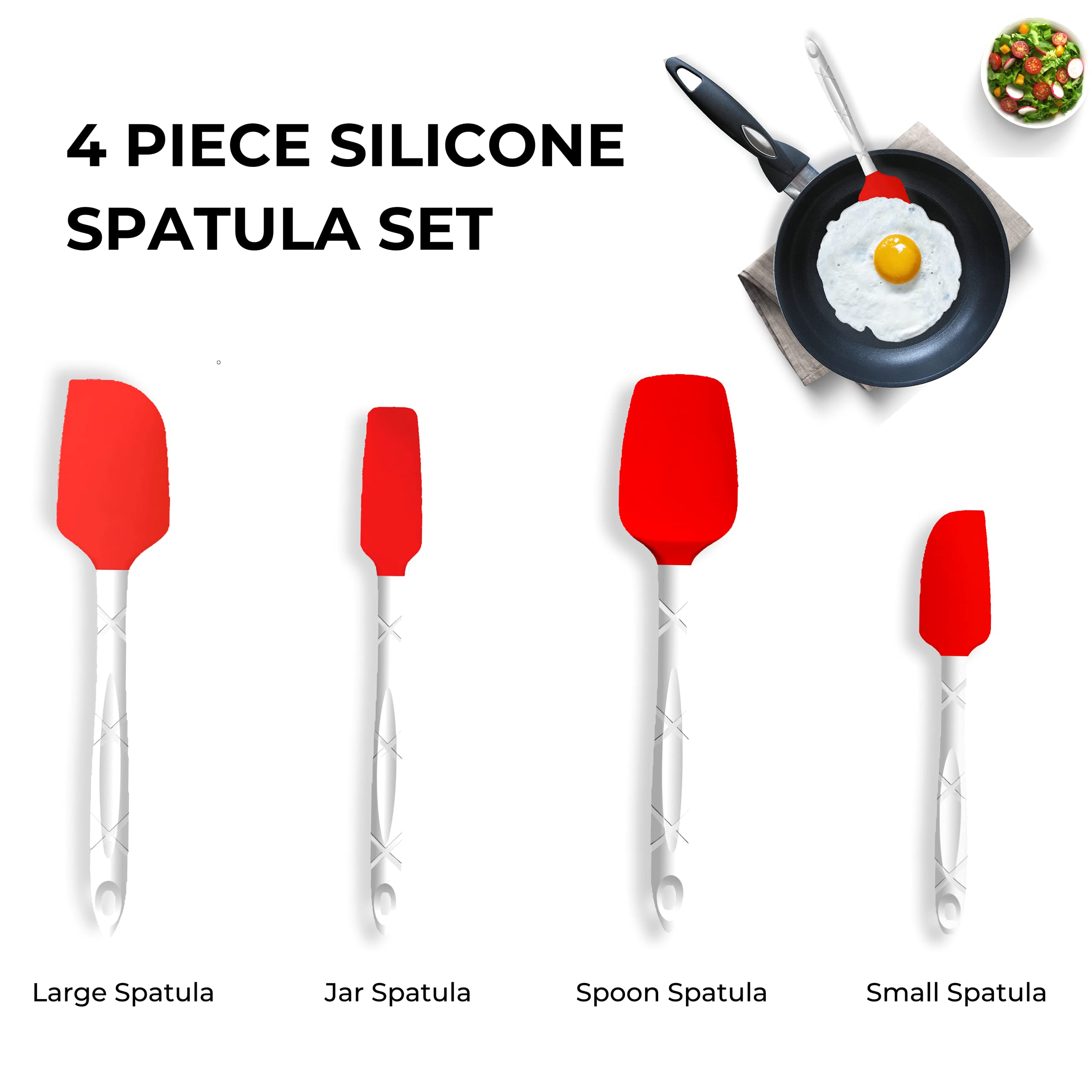 Le Regalo 4 Piece Heat Resistant Non Stick Silicone Spatula Set, Ideal Cookware For Flipping Fish, Eggs, Pattys And Pancakes, Re