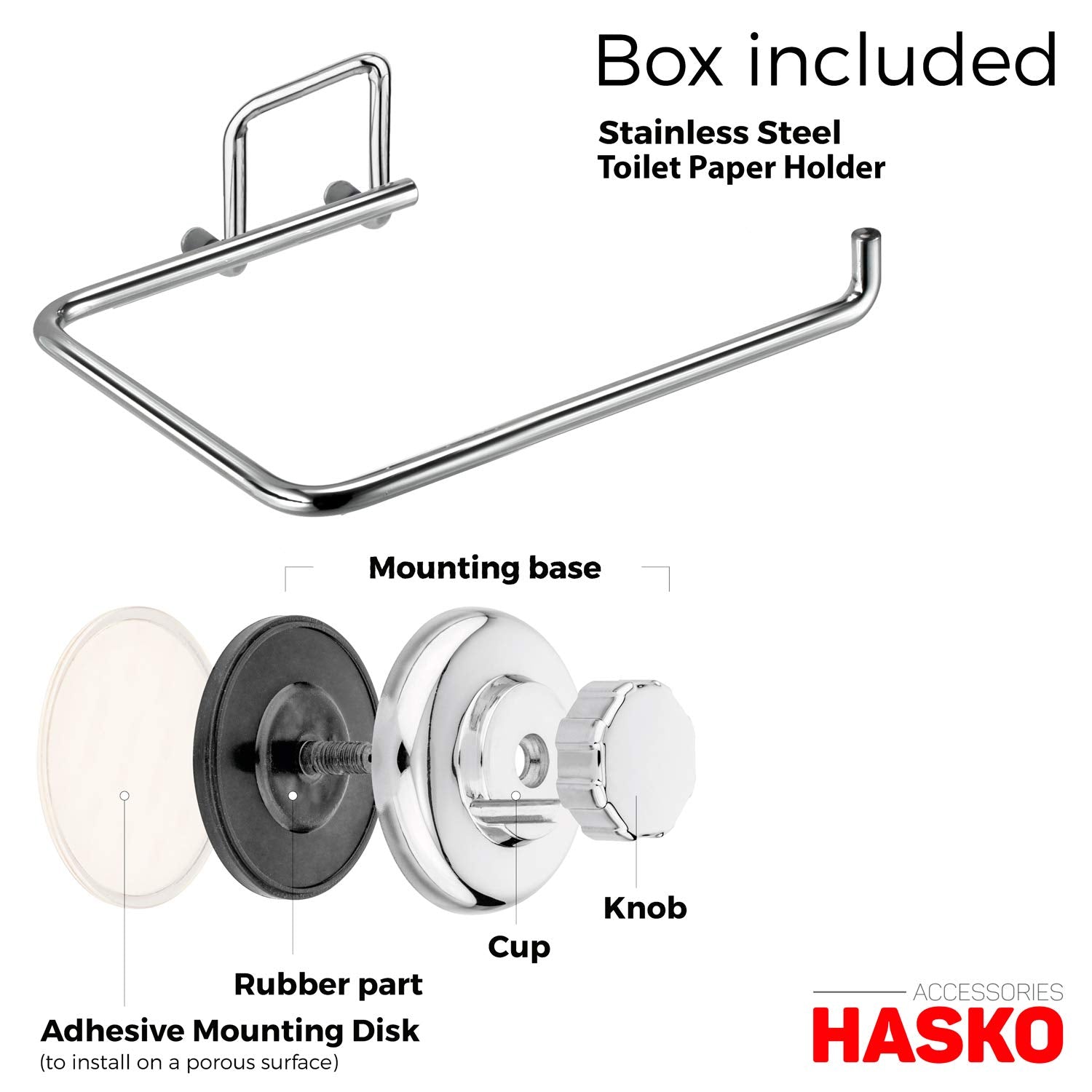 Hasko Accessories - Powerful Vacuum Suction Cup Toilet Paper Holder - Wall Mount Stainless Steel Tissue Roll Dispenser For Bathr