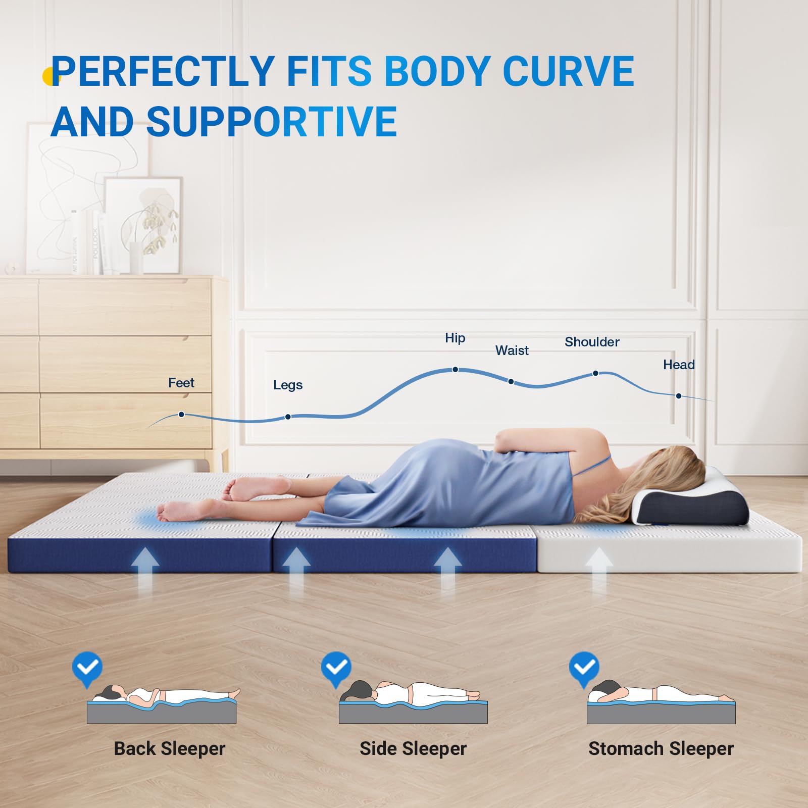 Avenco Folding Mattress Full, Trifold Mattress 4 Inch Memory Foam For Guest Room/Caravan/Camping/Travel Mattress, Tri Folding Ma