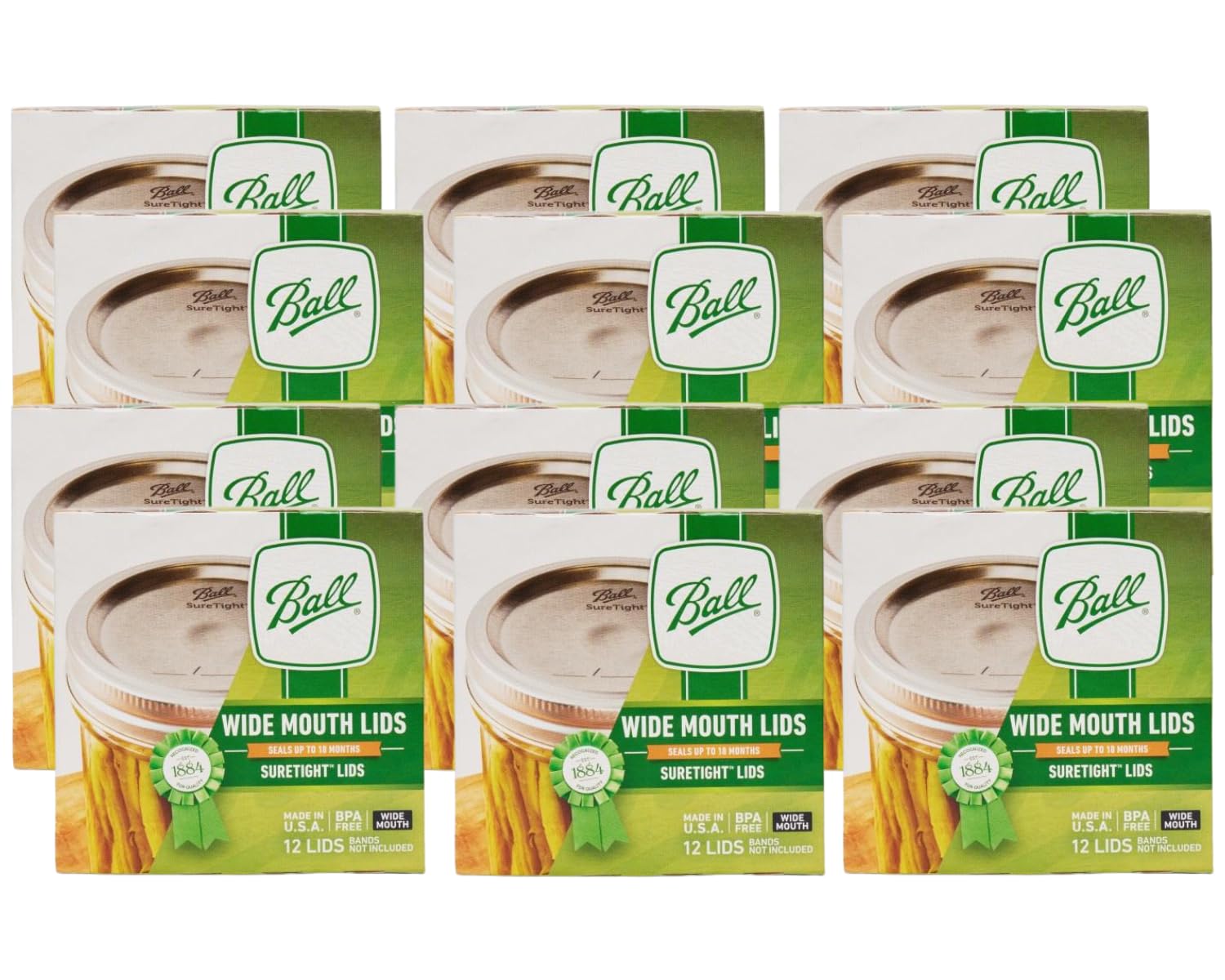 Ball Wide Mouth Lids For Glass Mason Jars, Used For Canning, Pickling, Juice, Jam, Jelly 12-Count, Pack Of 12 (144-Lids Total)