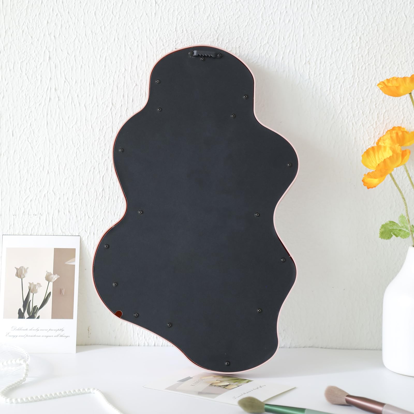 Xpxkj 16X10 Inch Decorative Wavy Mirror Pink Irregular Wall Hanging Mirror Modern Living Room Funky Pink Mirror,For Bedroom, And