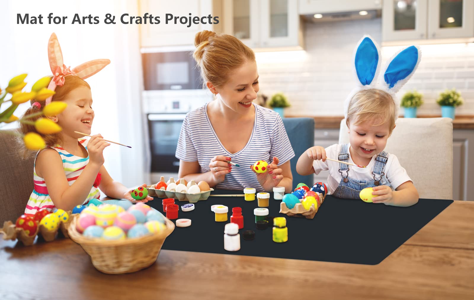 Silicone Counter Mats Set Of 2, Heat Resistant, Kitchen Countertop Protector, Non Slip, Black