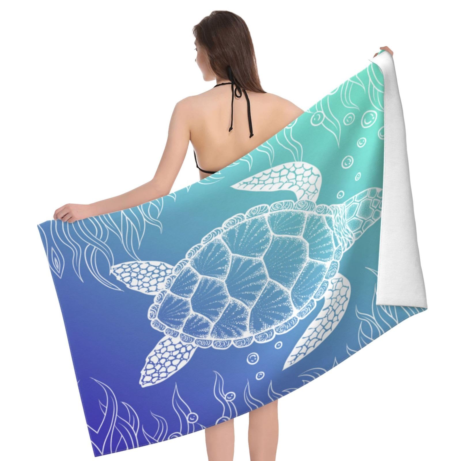 Voohddy Sea Turtle Ocean Beach Towel Large Soft Absorbent Microfiber Quick Dry Oversized Bath Towels For Bathroom Women Men Pool