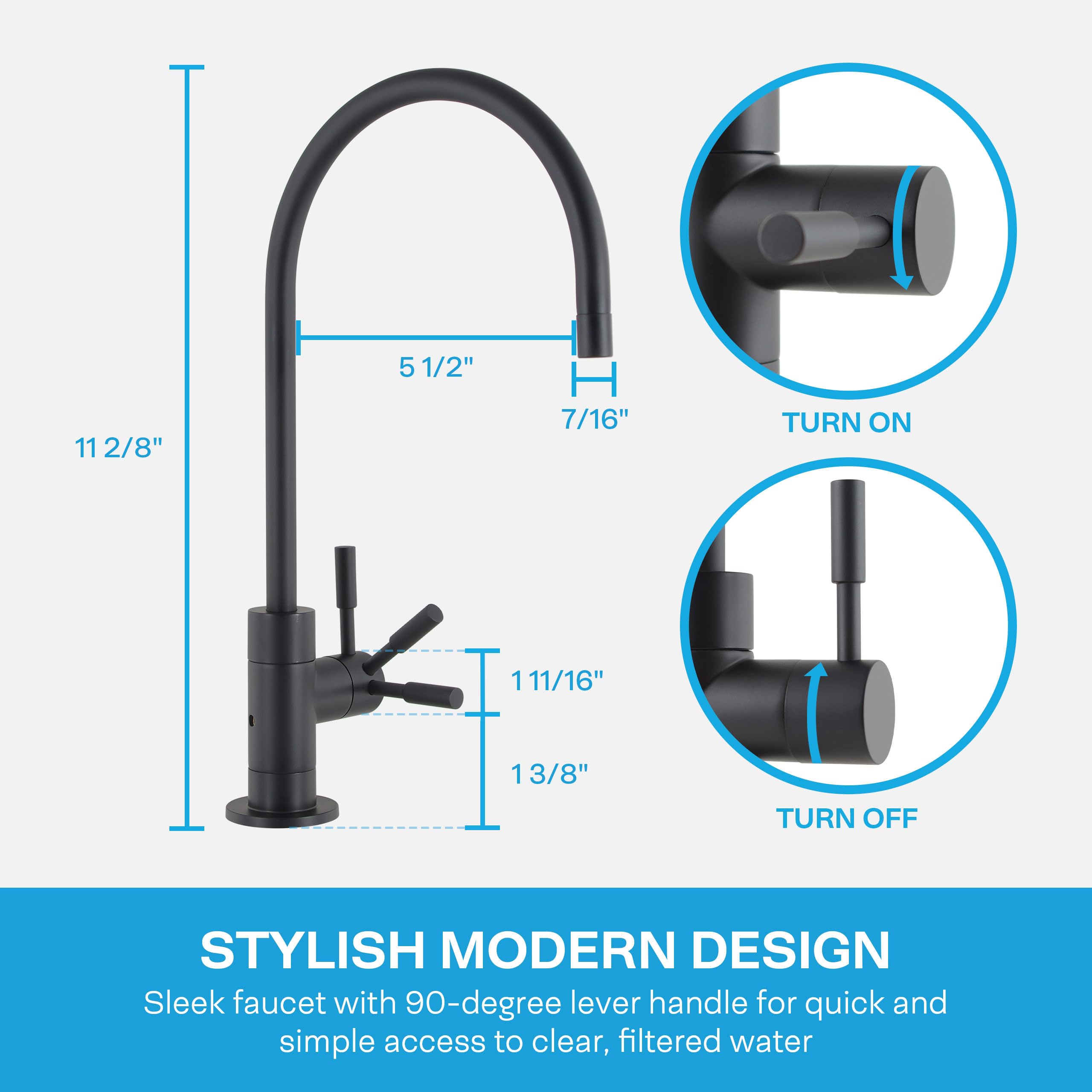 Spiropure Air Gap Ro Faucet, Matte Black/Oil Rubbed Bronze, Reverse Osmosis Replacement Water Filter Faucet, 3-Line Filtered Fau