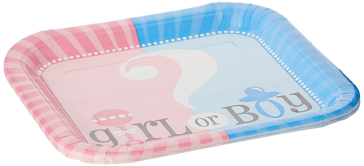 Unique Industries, Gender Reveal, Square Dinner Plates - 8 Pieces