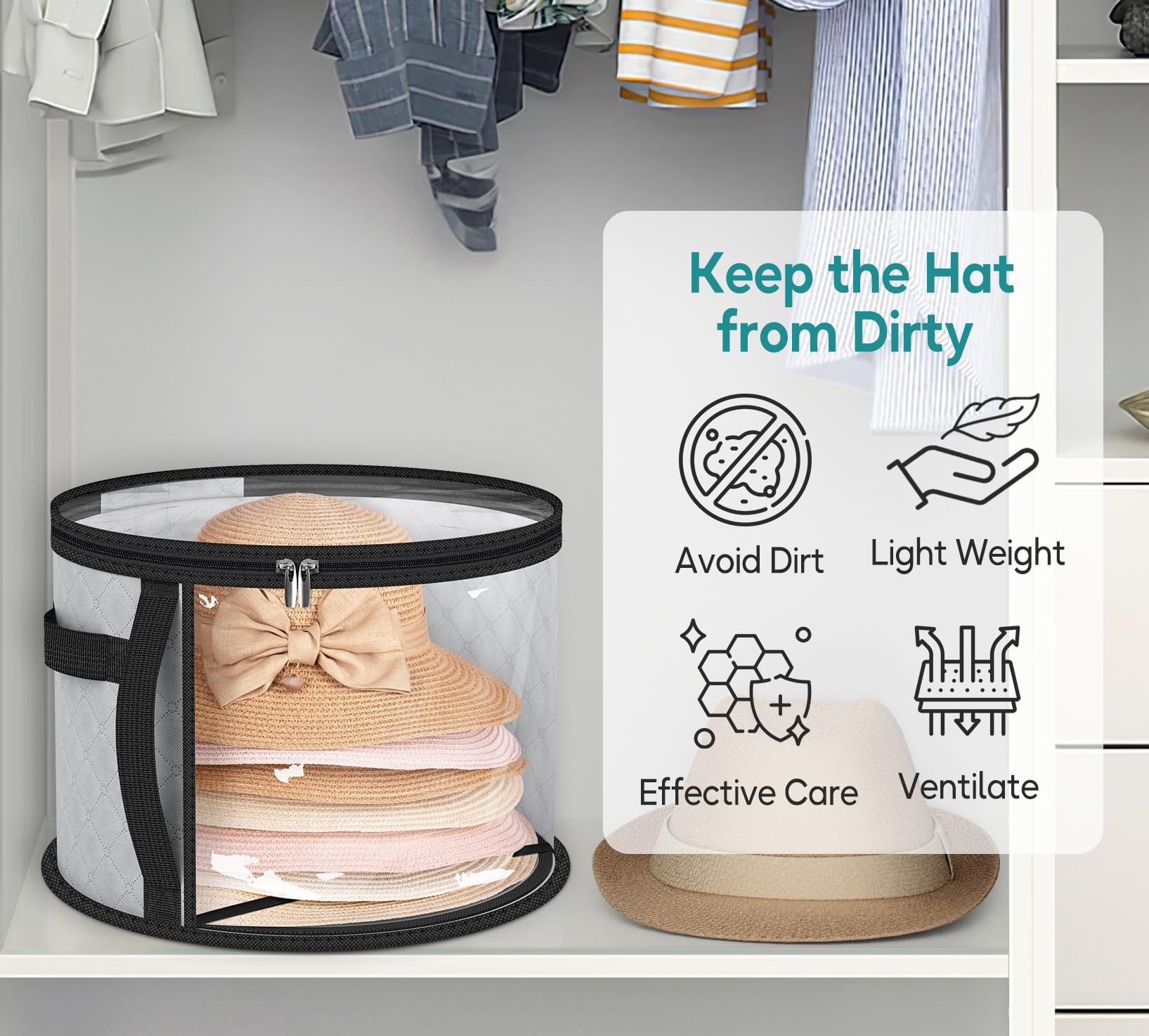 Aooda Oversized Clear Hat Storage Bag For Women, Holds Up To 7 Caps Cowboy Hat Organizer For Closet, Wide Brims Hat Case With Ca